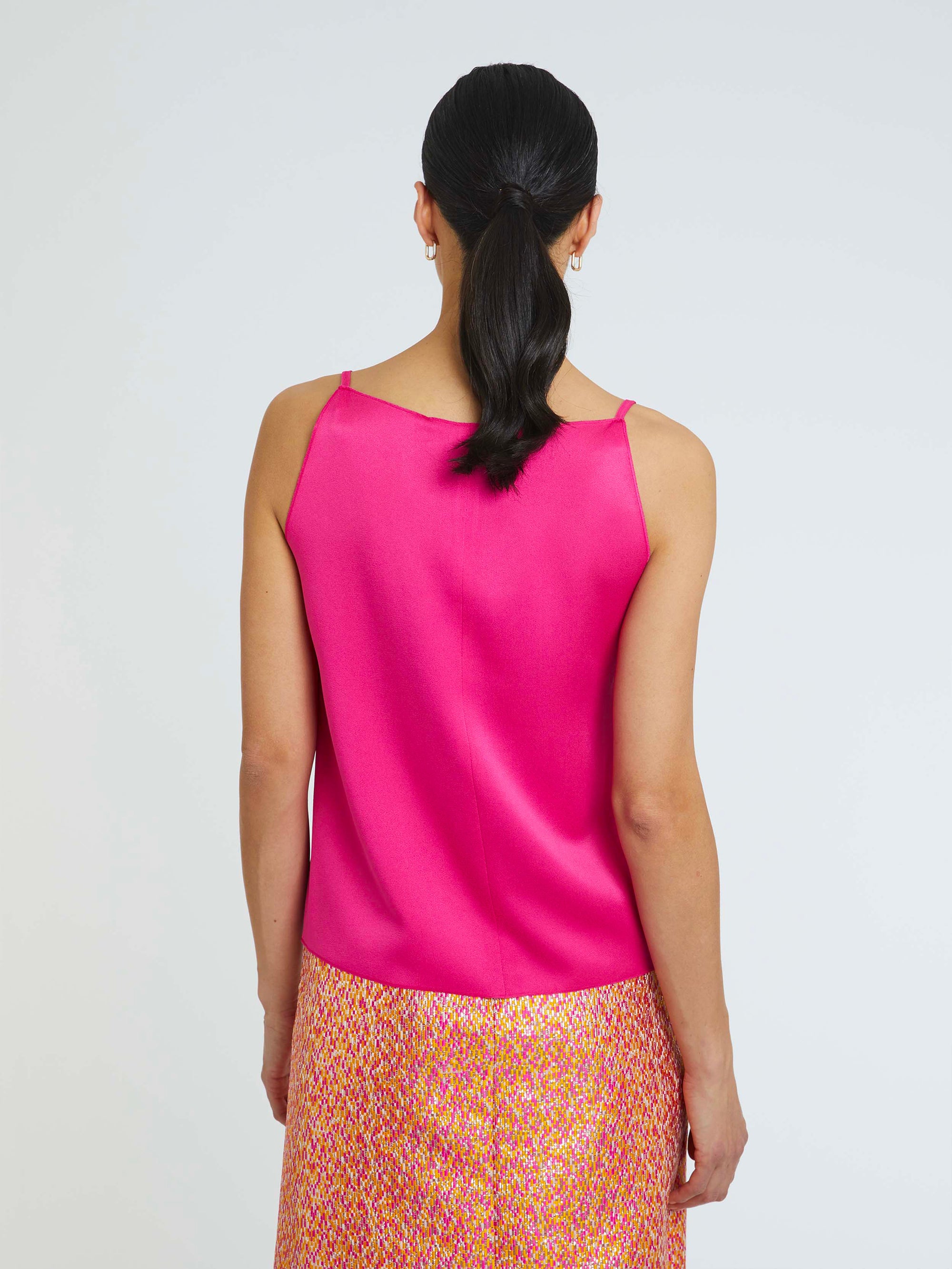 Caraco à col en V en satin - Fuchsia