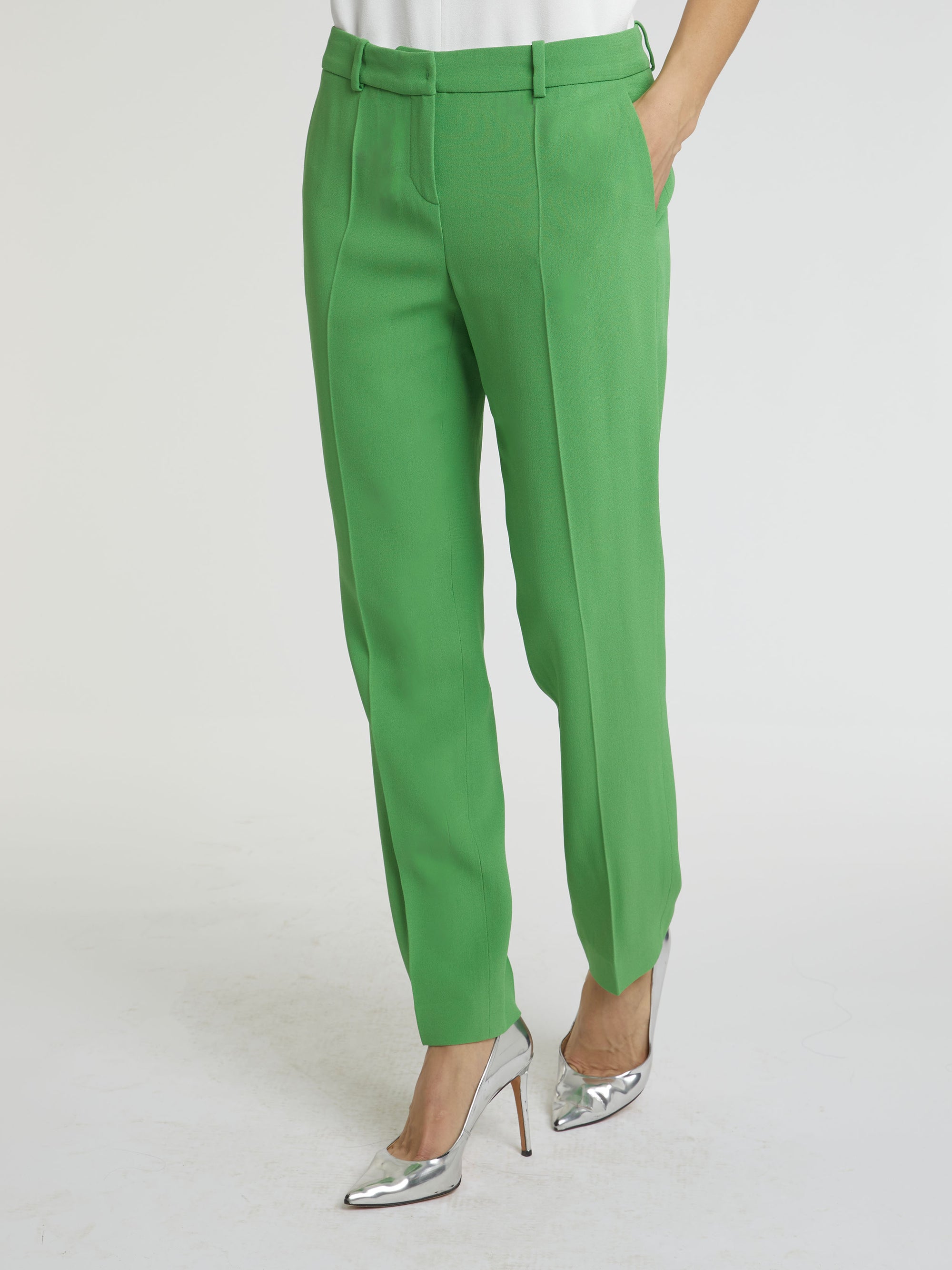 Straight-leg trousers with clips - Green