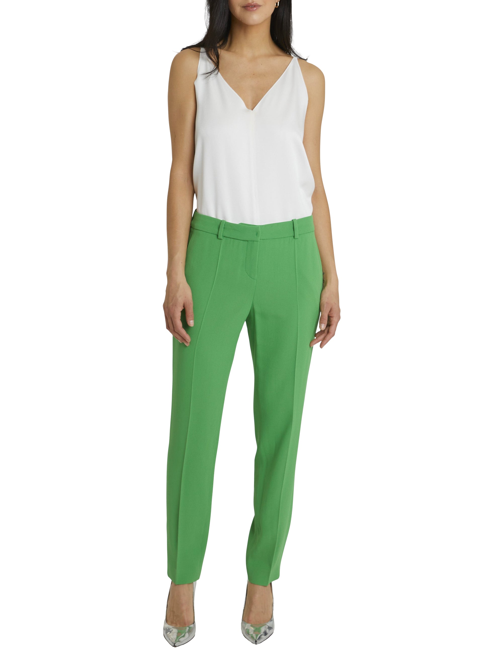 Straight-leg trousers with clips - Green