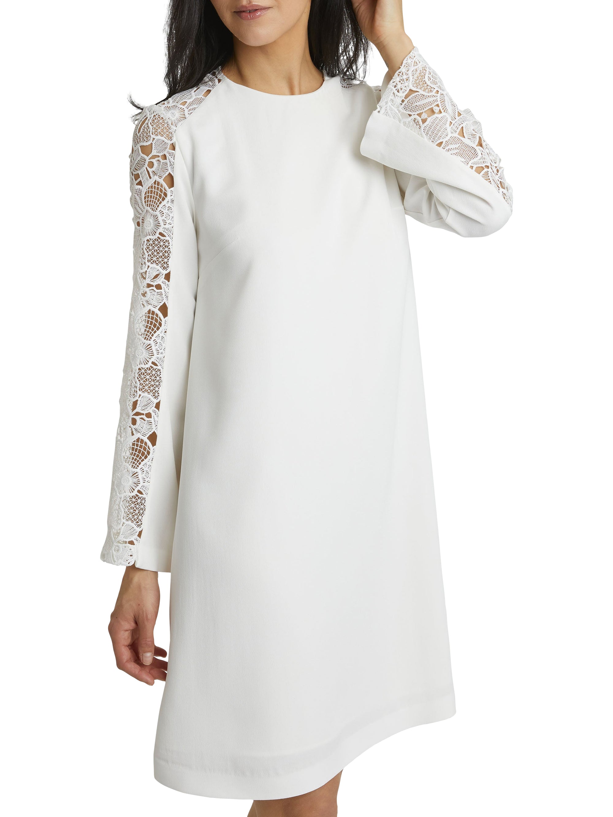 Robe satinée à manches longues - Blanc cassé