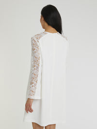 Robe satinée à manches longues - Blanc cassé