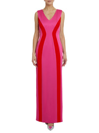 Robe longue bicolore sans manches - Fuchsia