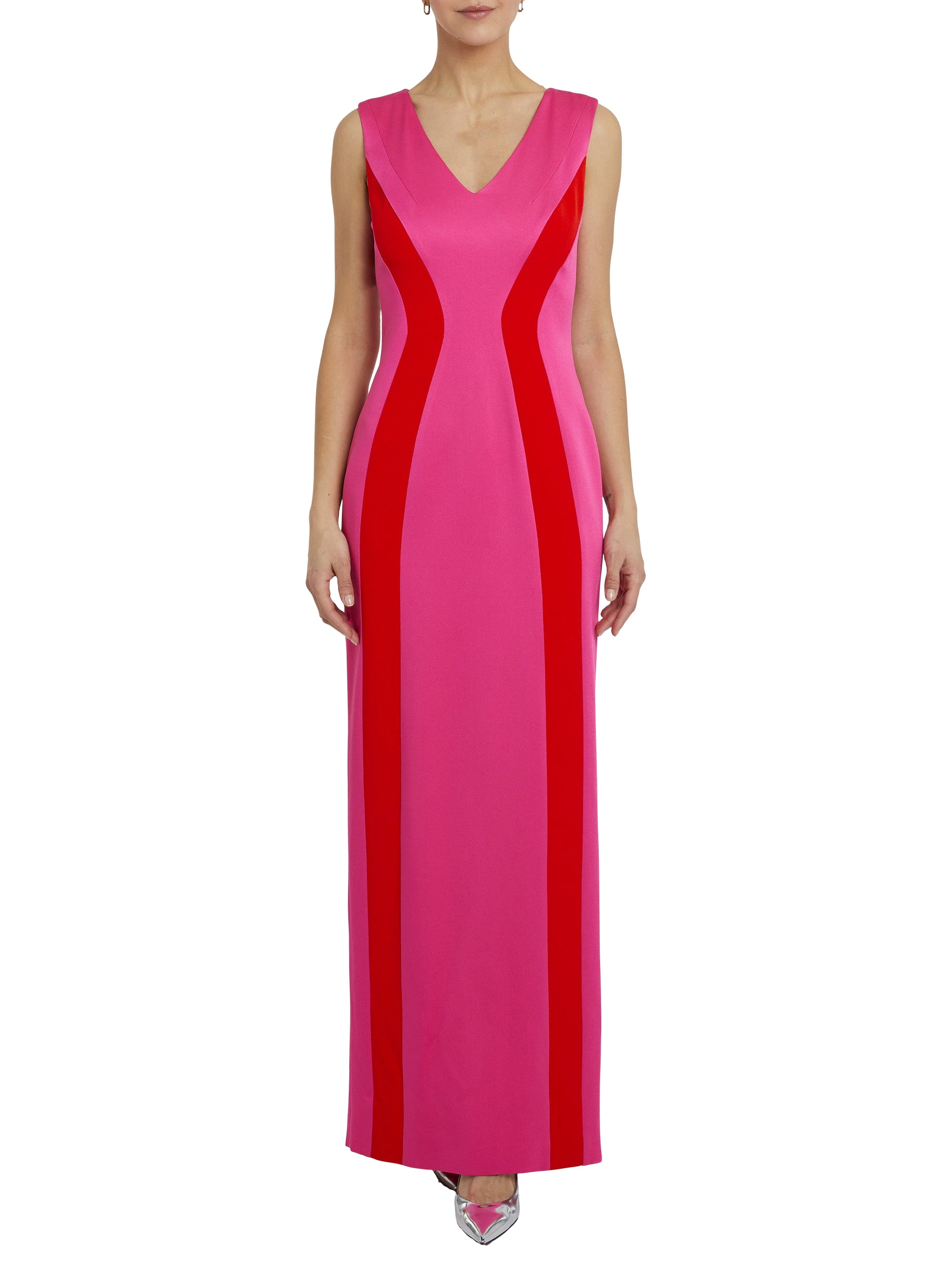 Robe longue bicolore sans manches - Fuchsia