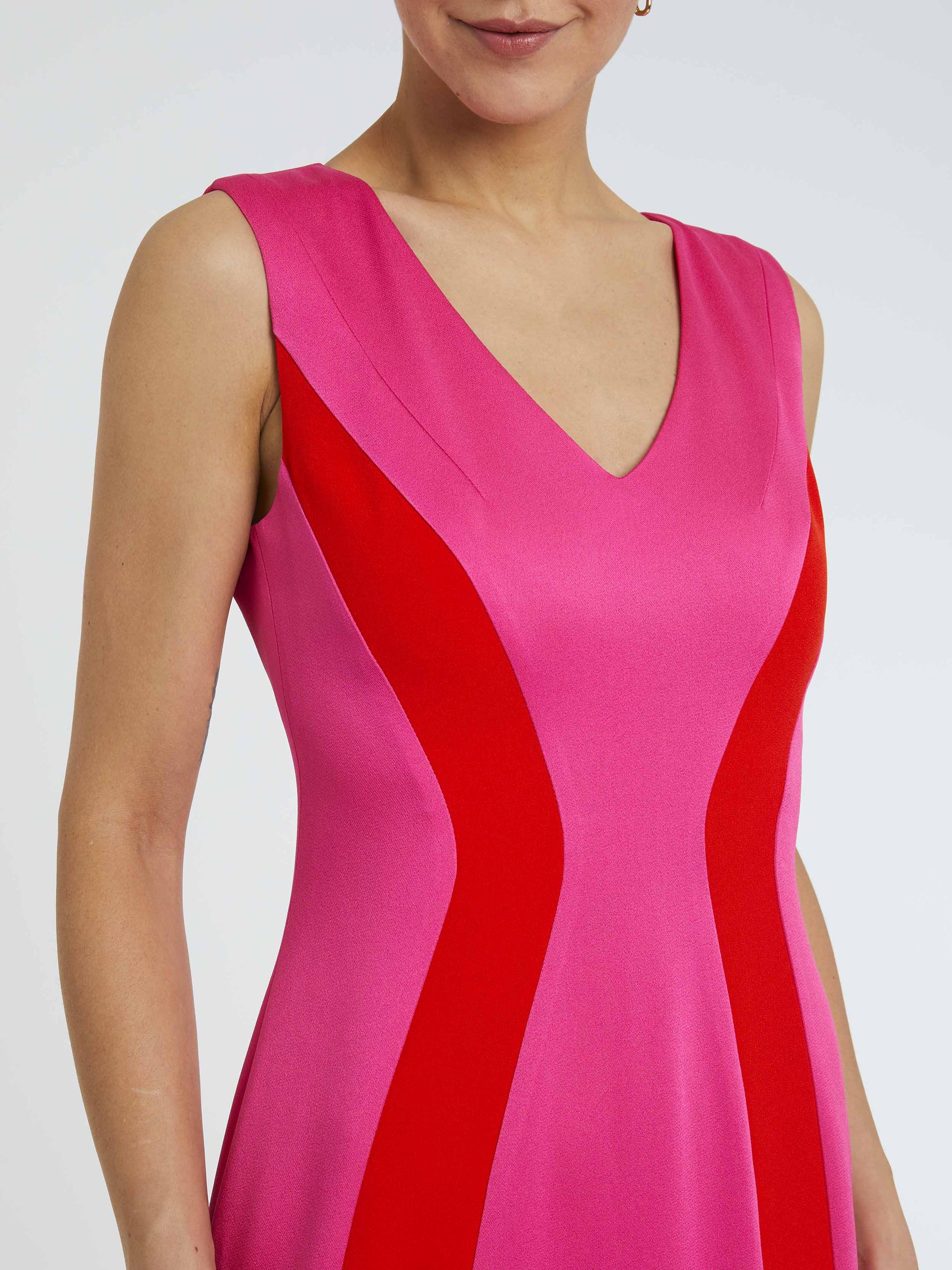 Robe longue bicolore sans manches - Fuchsia