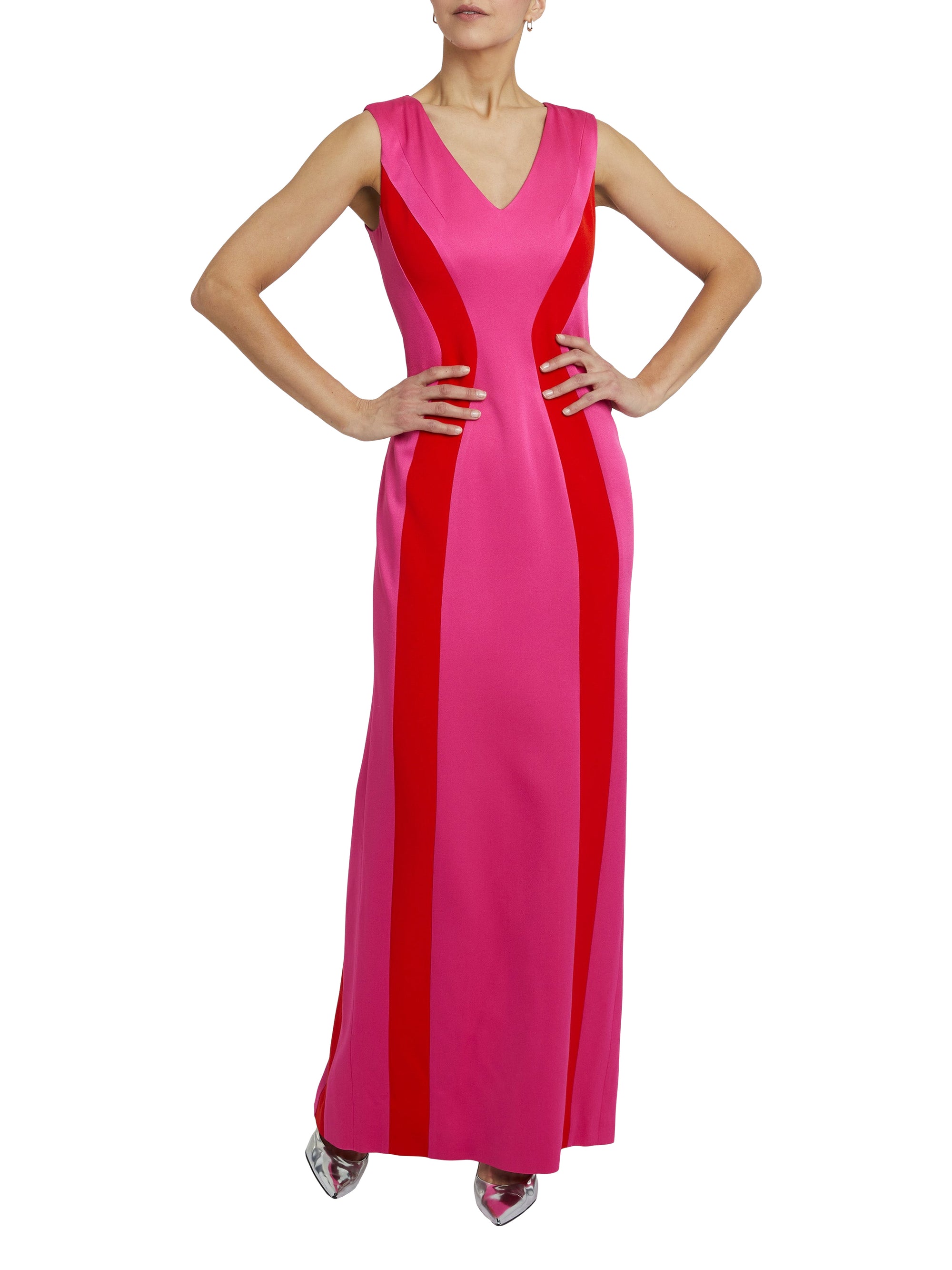 Robe longue bicolore sans manches - Fuchsia