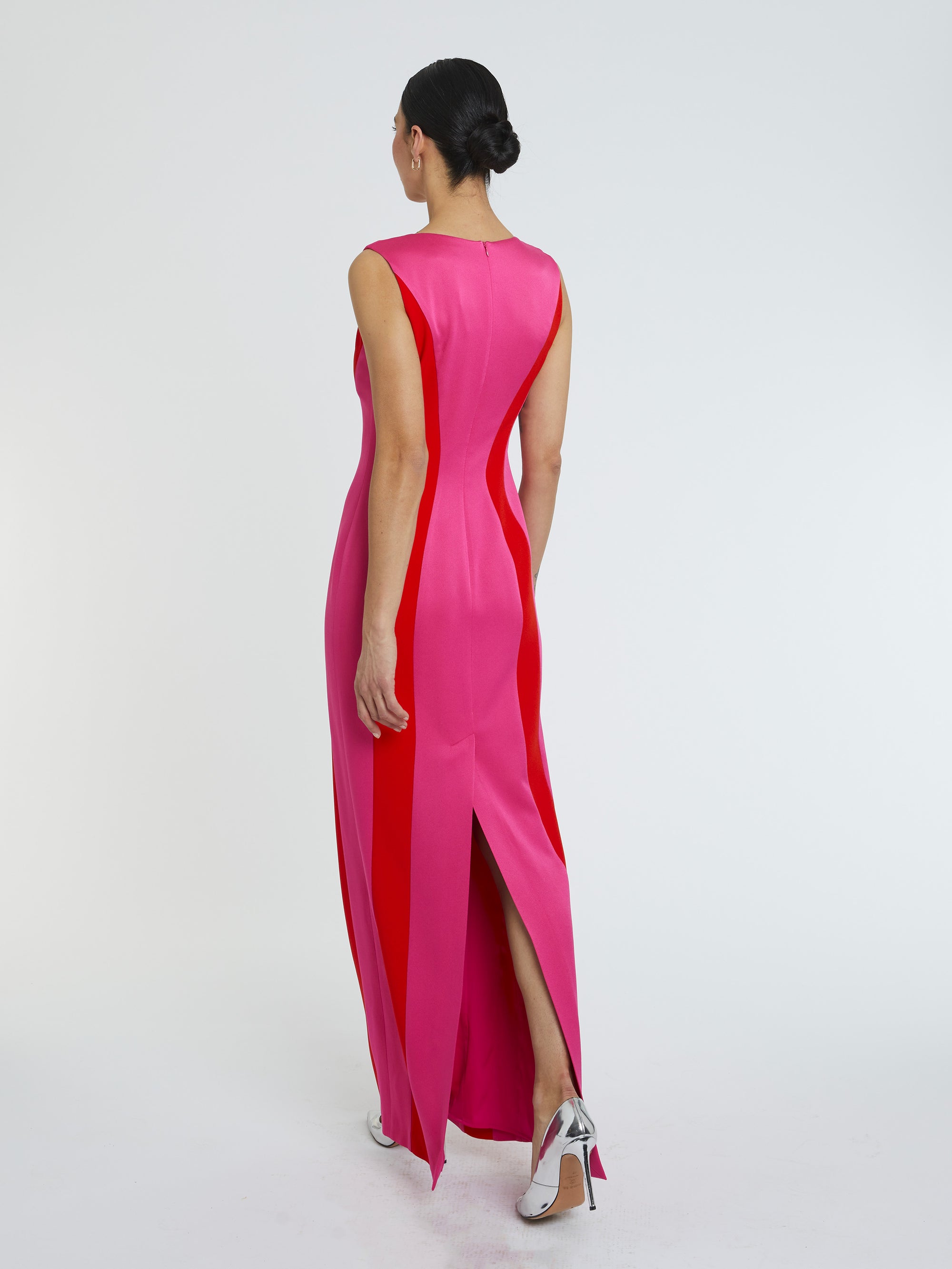 Robe longue bicolore sans manches - Fuchsia