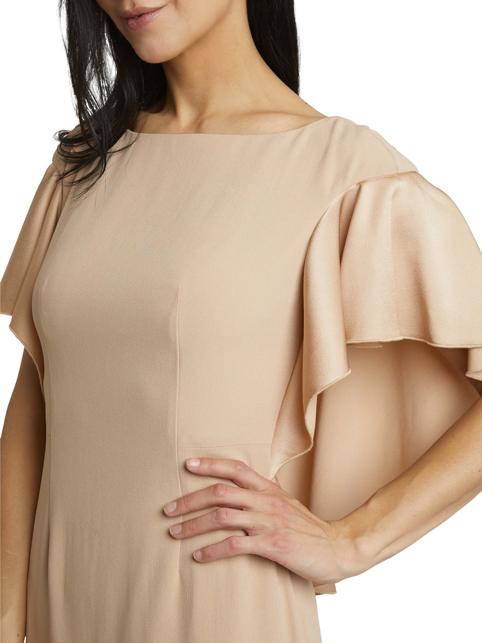 Short-sleeved boat-neck dress - Beige