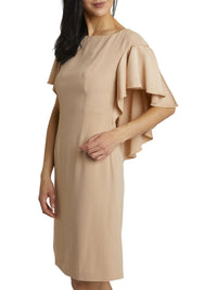 Short-sleeved boat-neck dress - Beige
