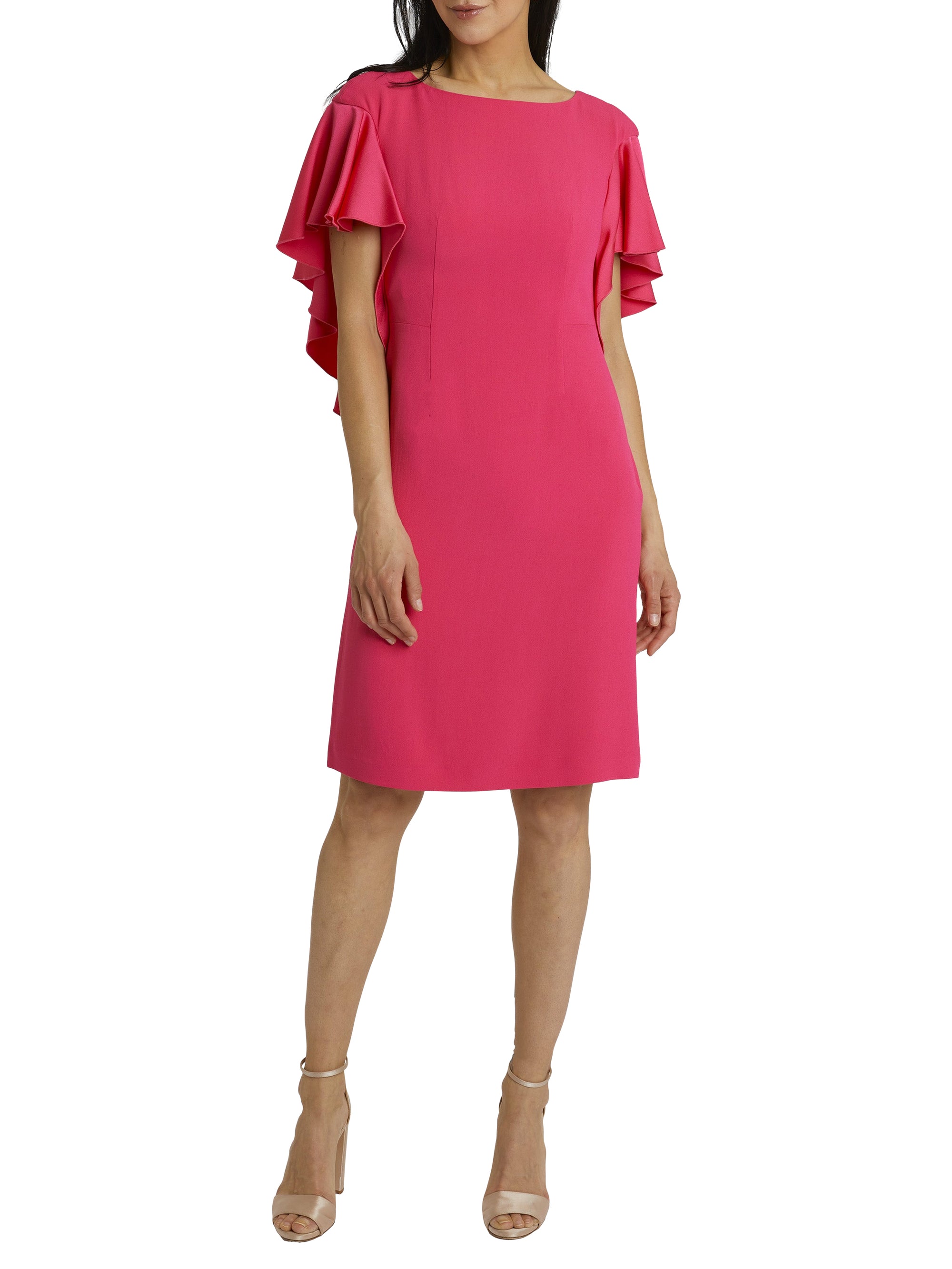 Short-sleeved boat-neck dress - Fuchsia