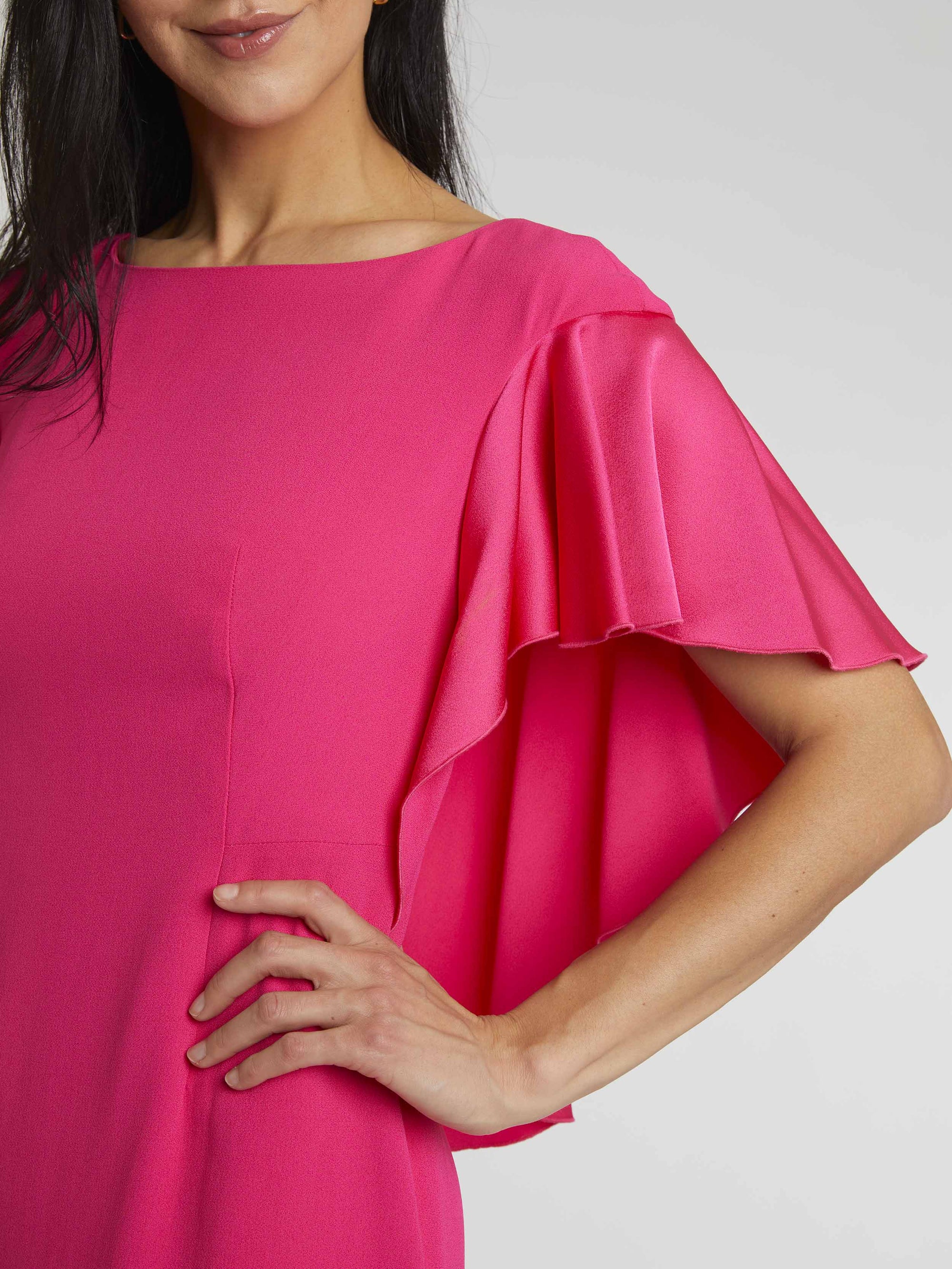 Short-sleeved boat-neck dress - Fuchsia