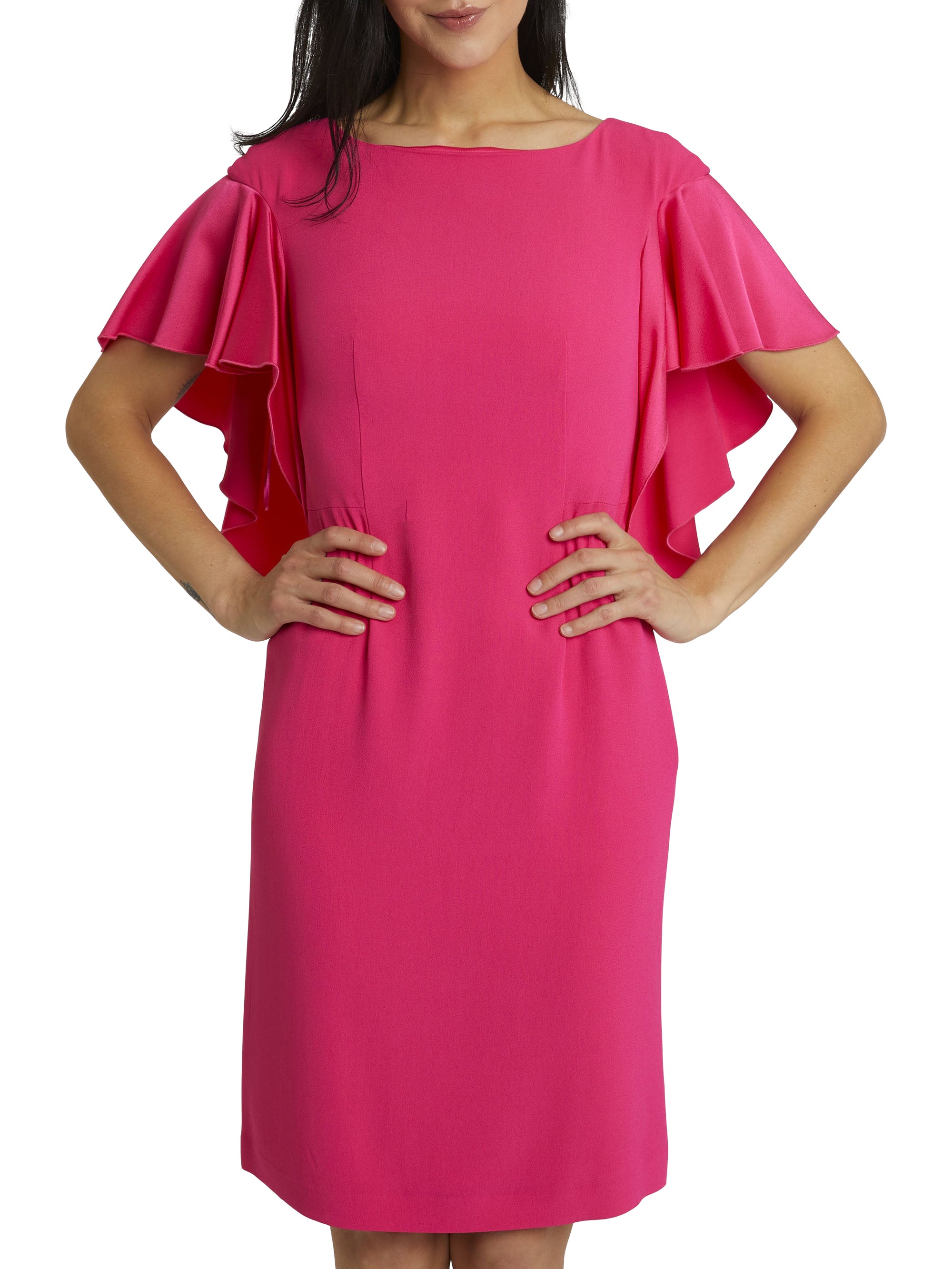 Short-sleeved boat-neck dress - Fuchsia