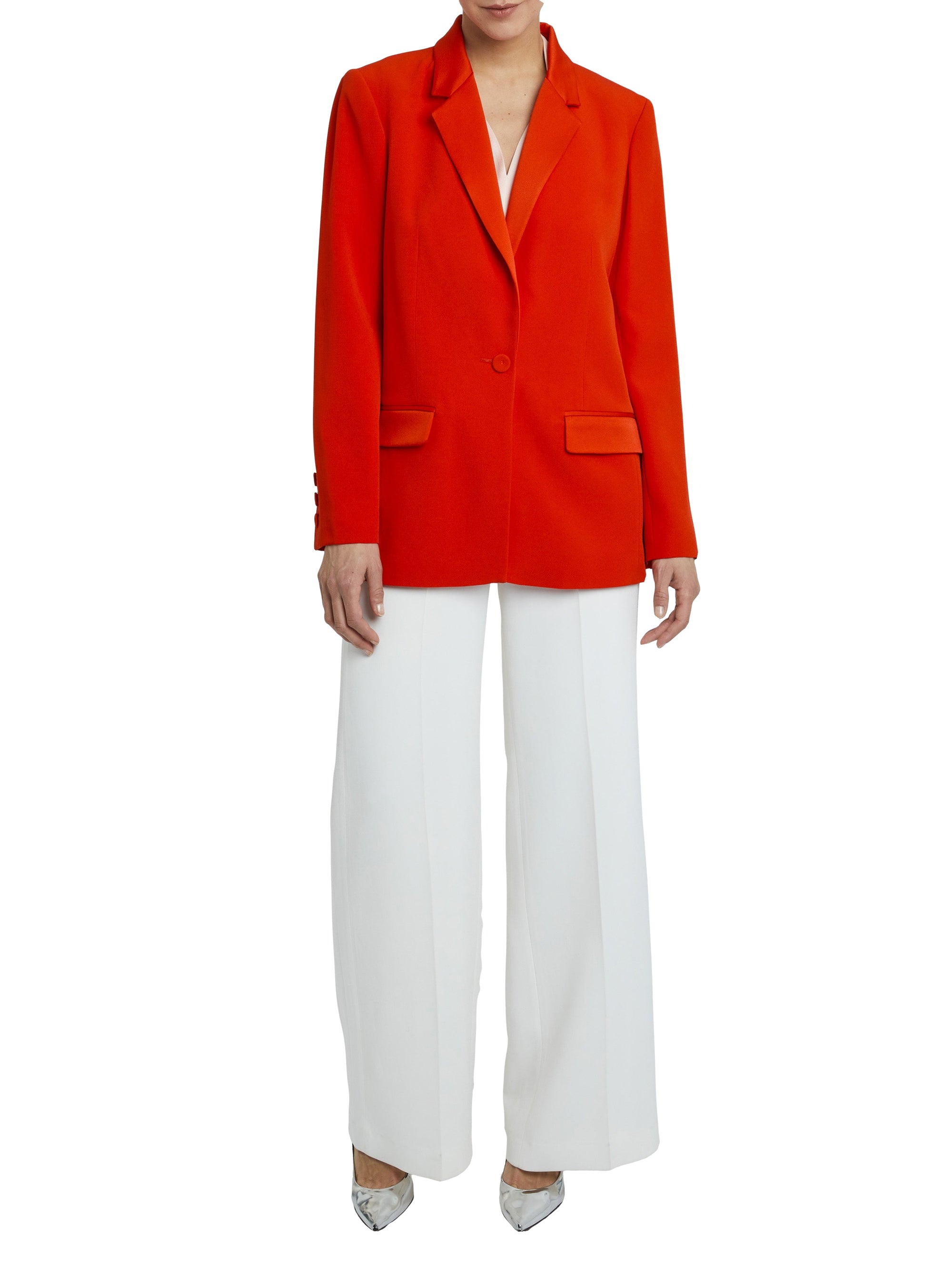 Veste blazer à col tailleur - Rouge orange