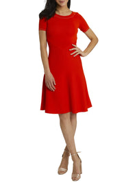 Robe col bateau à manches courtes - Rouge