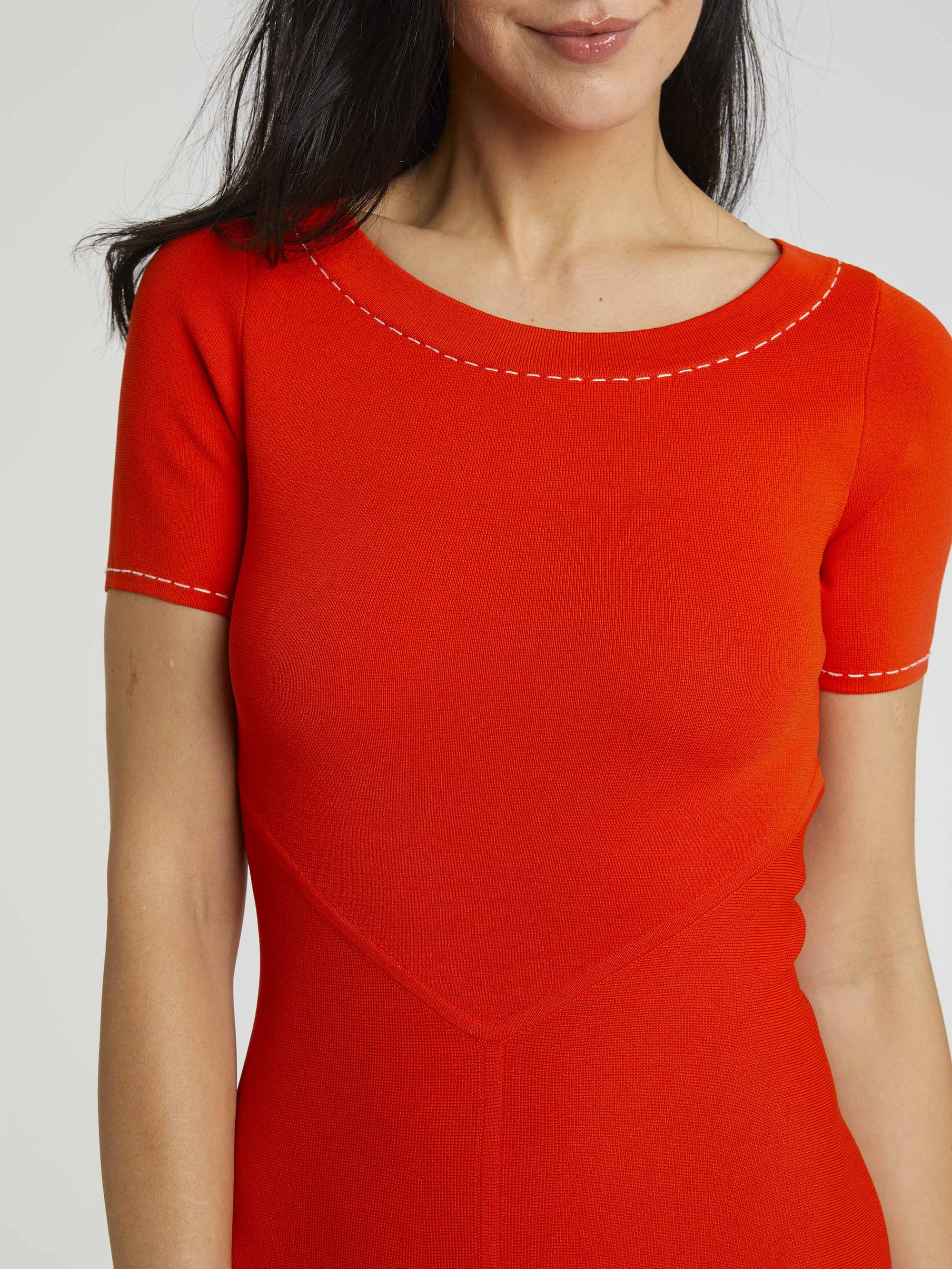 Robe col bateau à manches courtes - Rouge