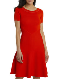 Robe col bateau à manches courtes - Rouge