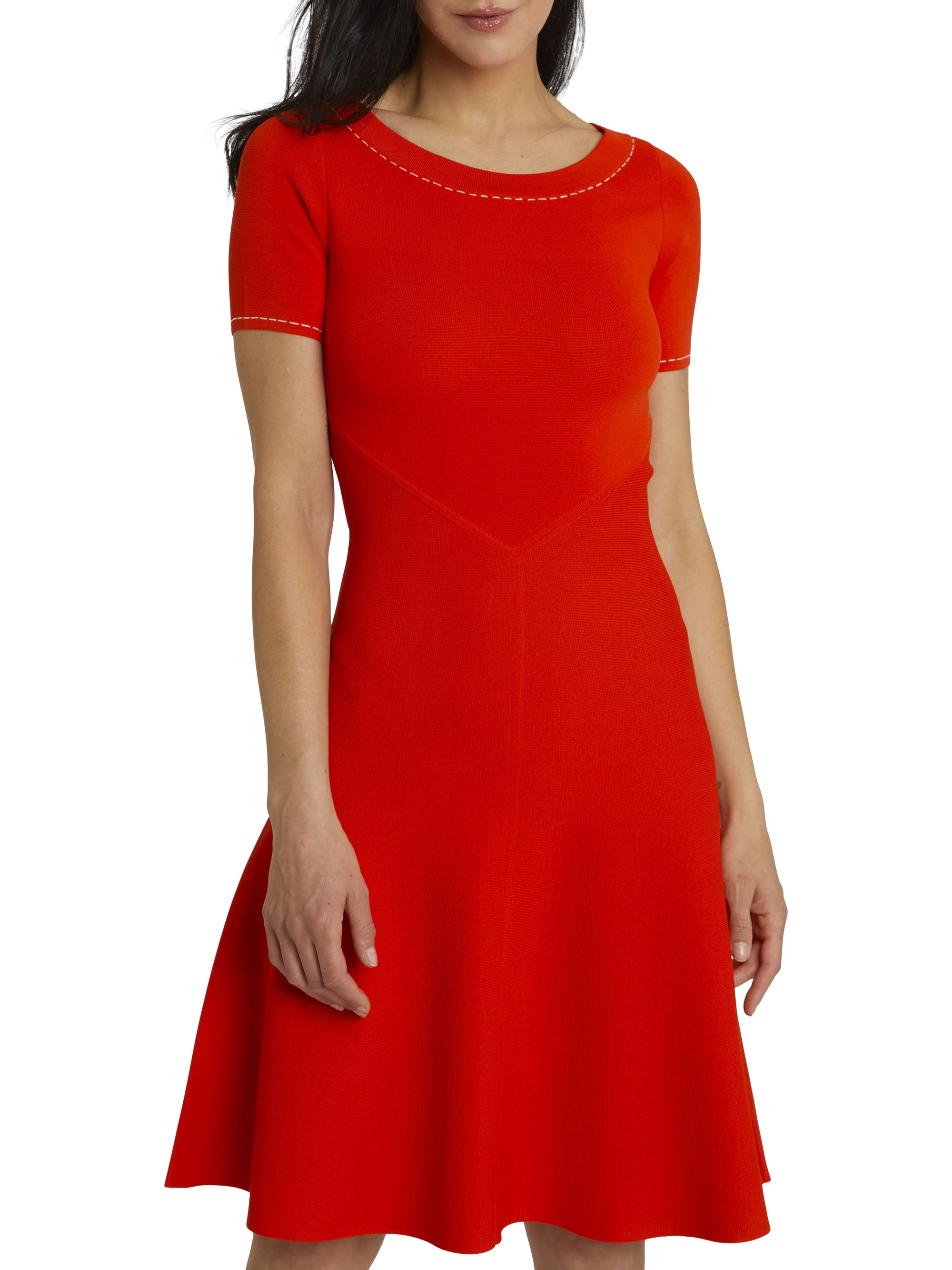 Robe col bateau à manches courtes - Rouge
