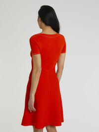 Robe col bateau à manches courtes - Rouge