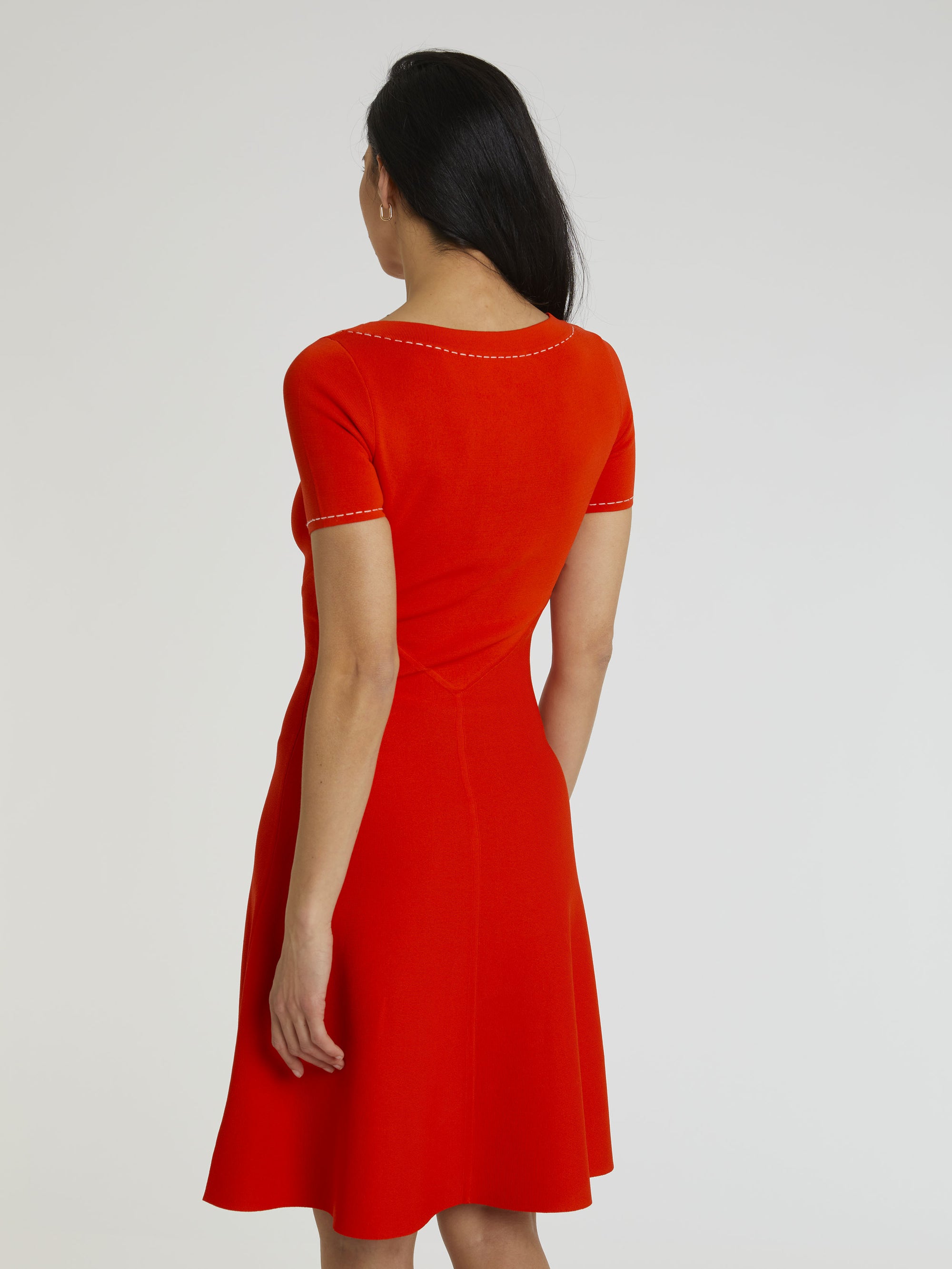 Robe col bateau à manches courtes - Rouge
