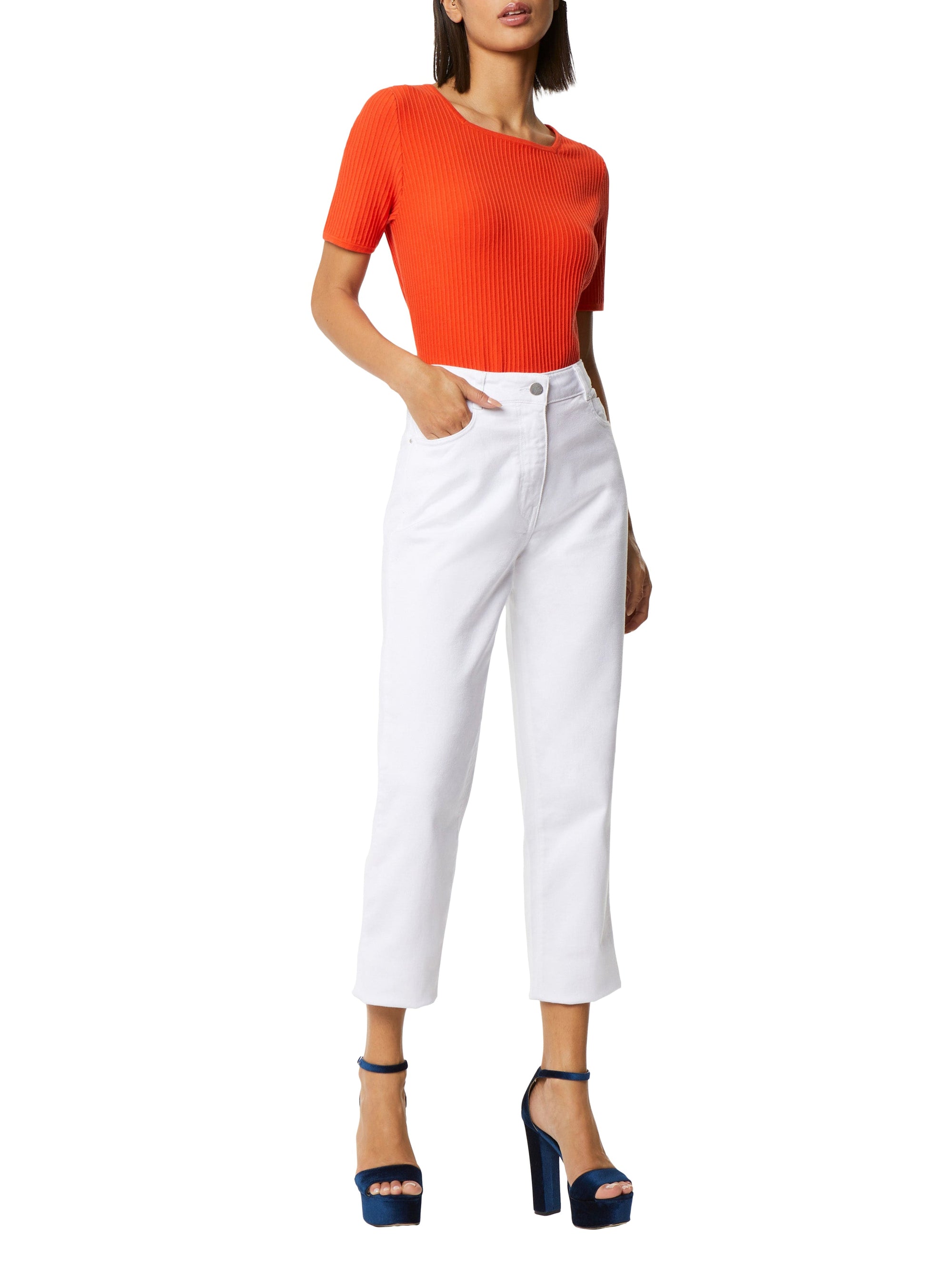 Pull à manches courtes en maille - Orange