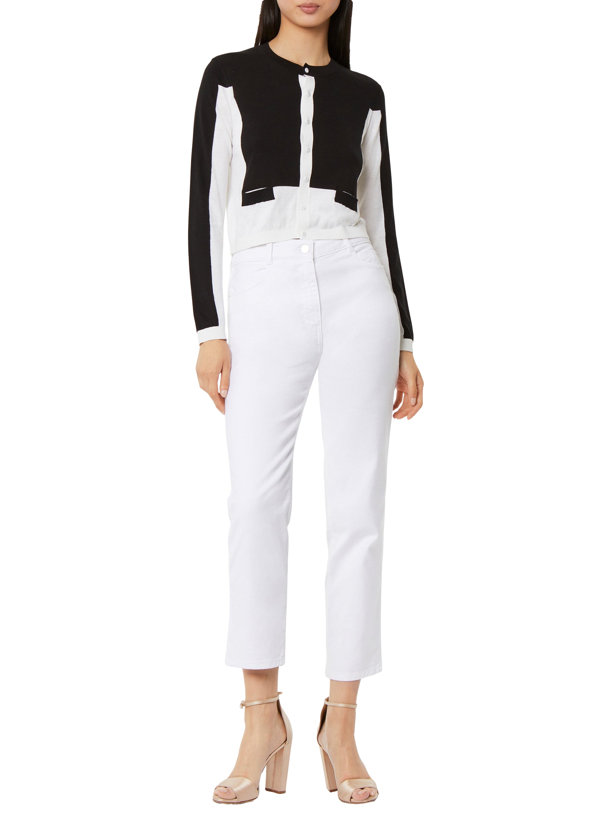 Cardigan à poches en soie - Noir & blanc cassé