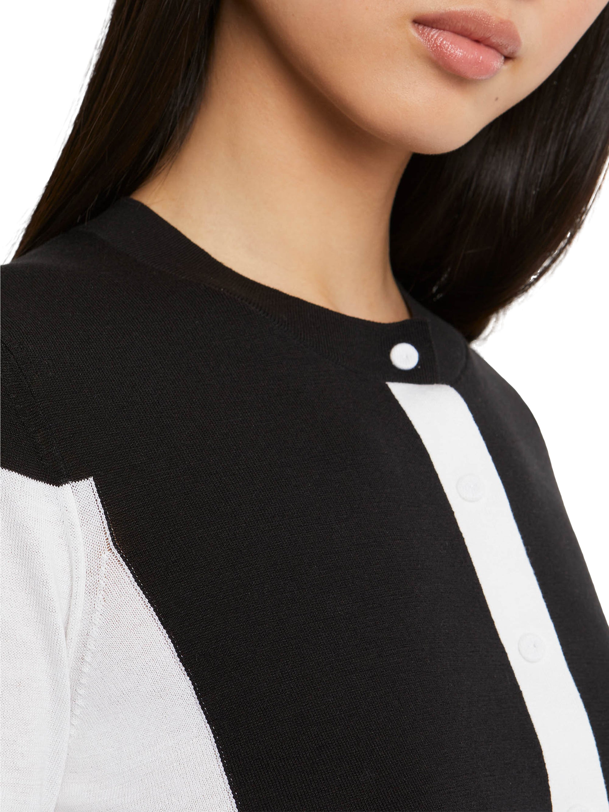 Cardigan à poches en soie - Noir & blanc cassé
