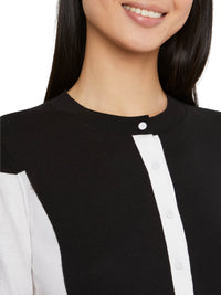 Cardigan à poches en soie - Noir & blanc cassé