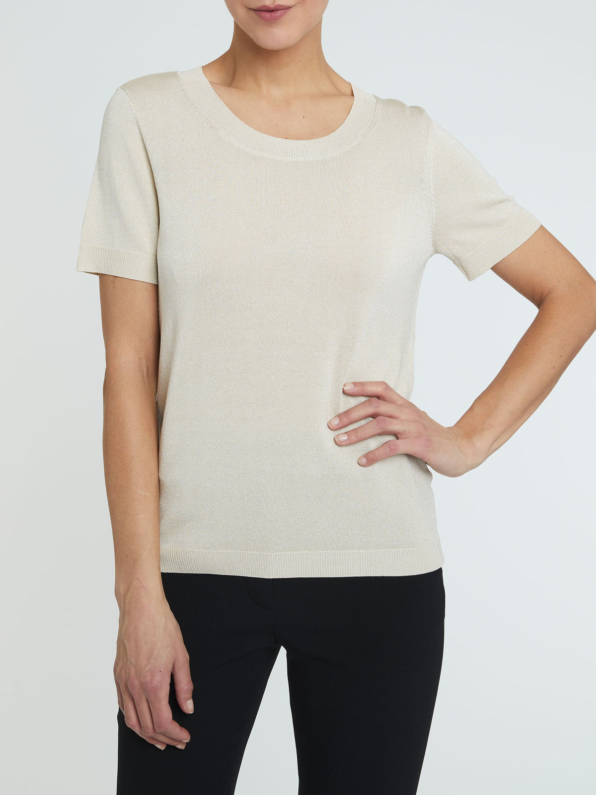 Short-sleeved wool and cashmere jumper - Off-white
