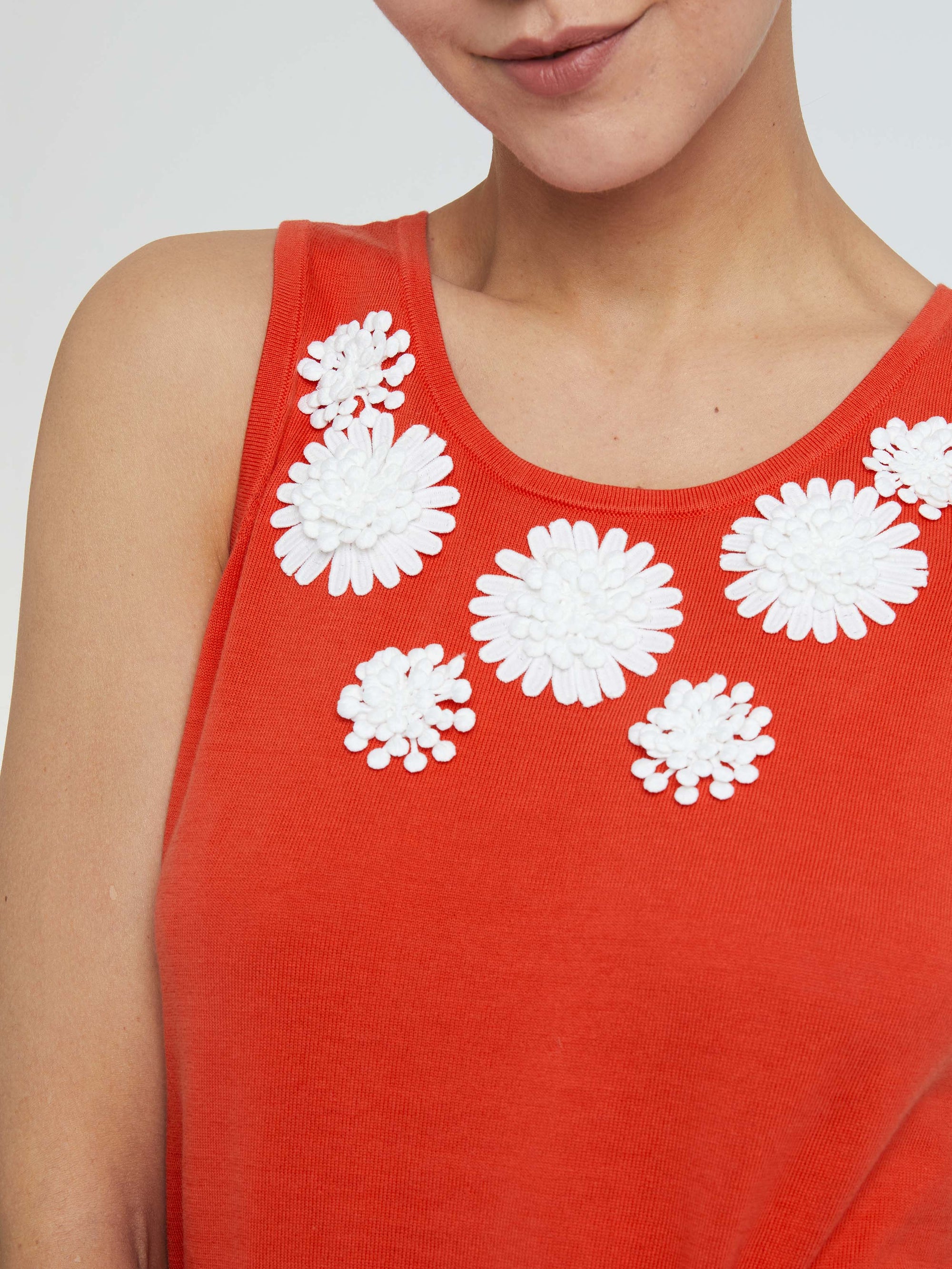 Embroidered floral tank top - Red orange