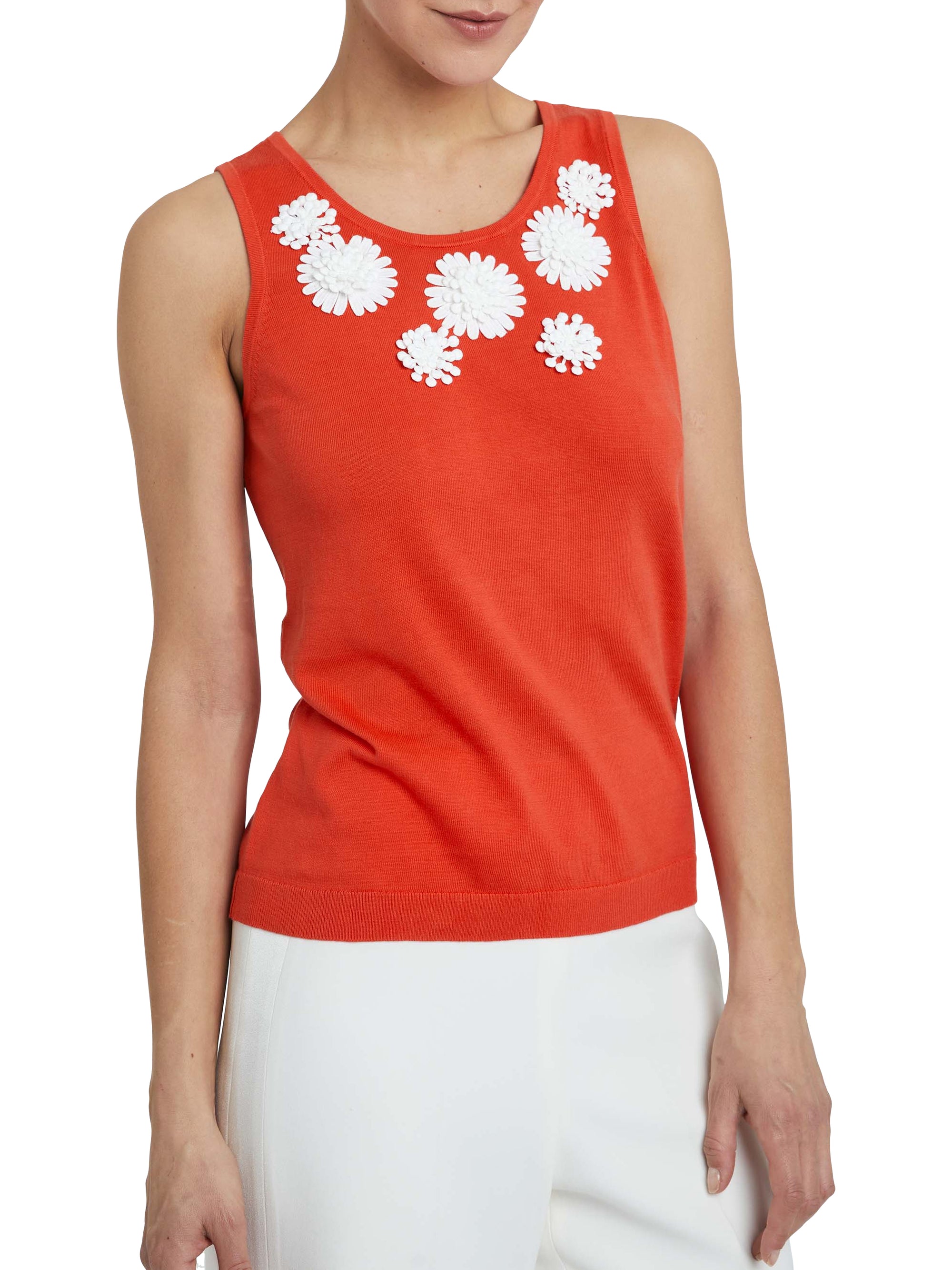 Embroidered floral tank top - Red orange