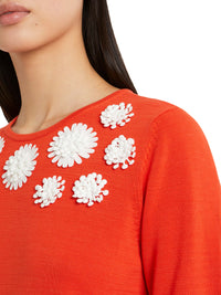 Pull brodé à manches courtes - Rouge orange