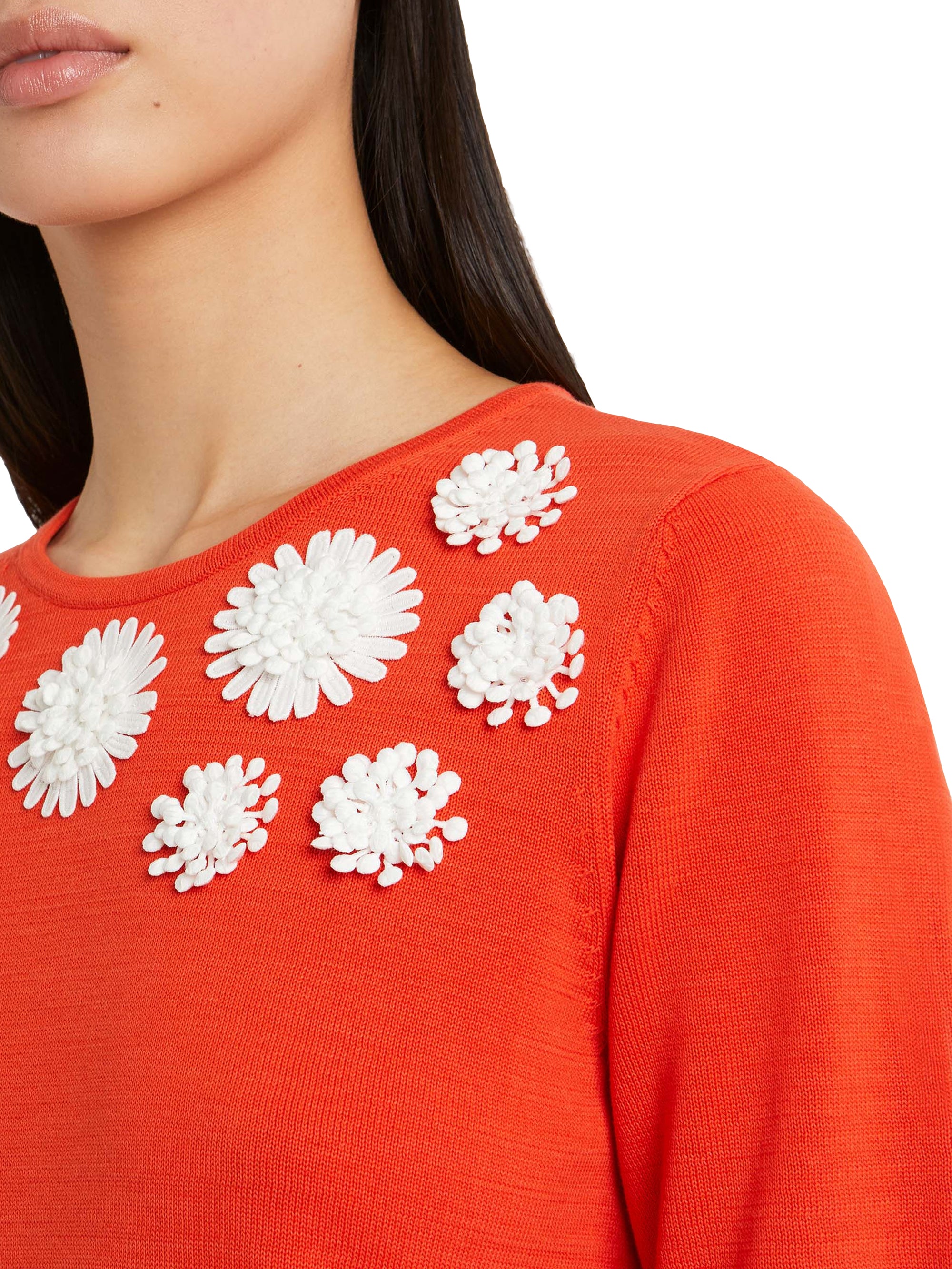 Pull brodé à manches courtes - Rouge orange