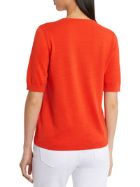 Pull brodé à manches courtes - Rouge orange