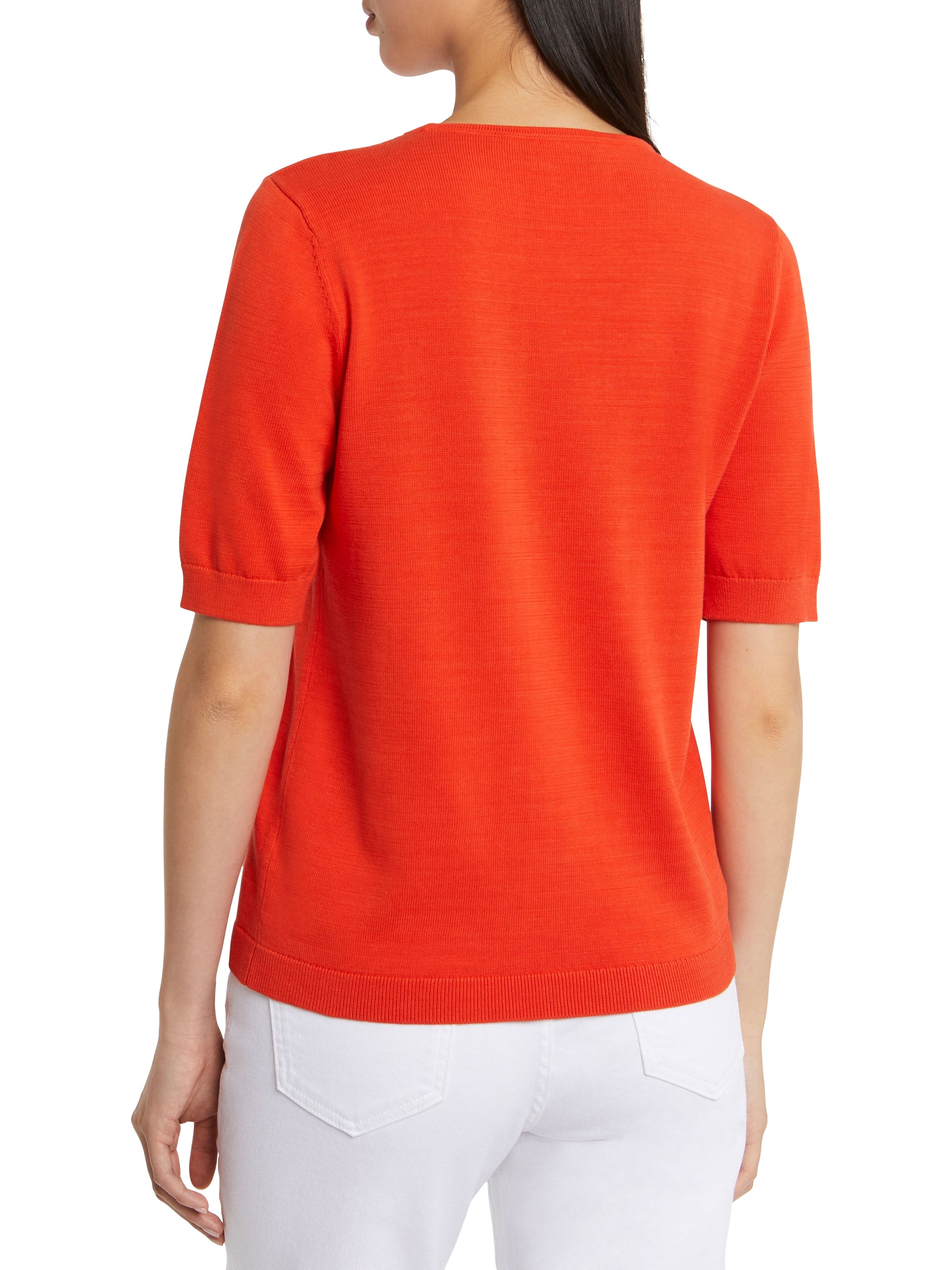 Pull brodé à manches courtes - Rouge orange