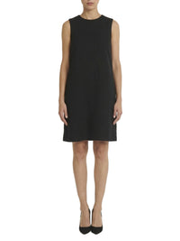 Short gathered-waist dress in linen blend - Black