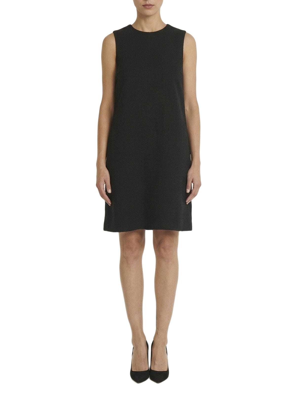 Short gathered-waist dress in linen blend - Black