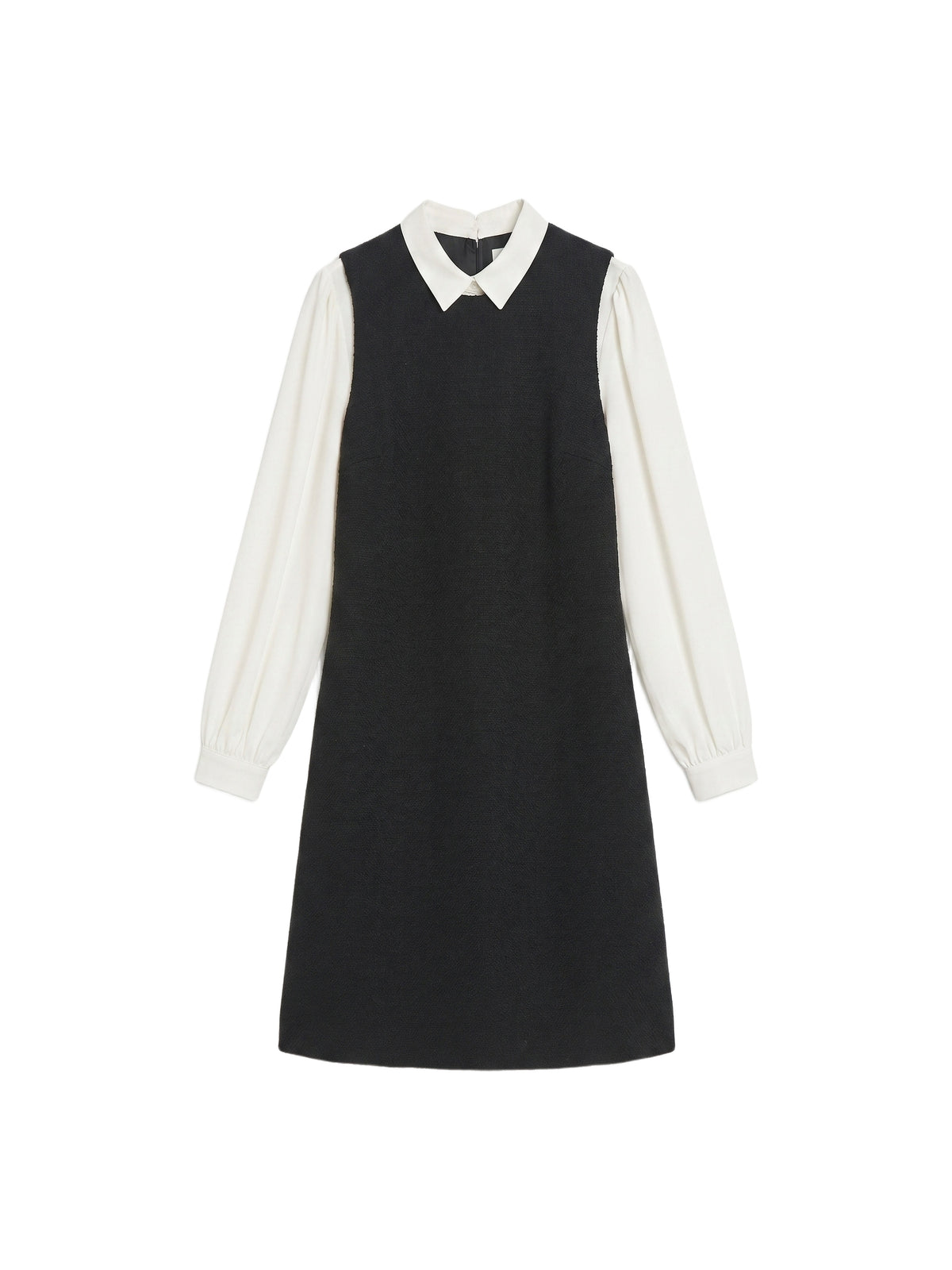 Short gathered-waist dress in linen blend - Black