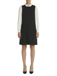 Short gathered-waist dress in linen blend - Black
