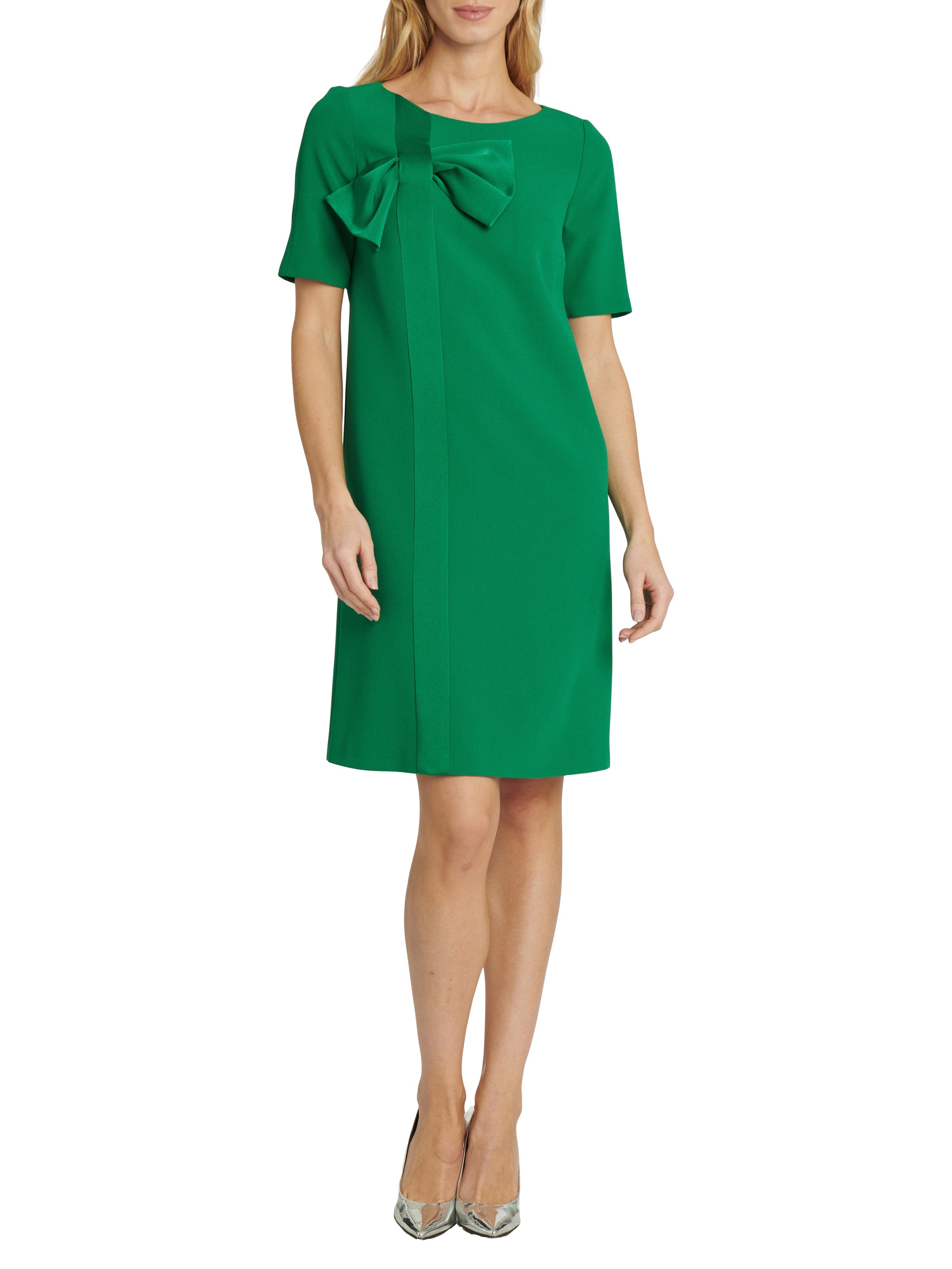 Short-sleeved trapeze dress - Emerald green