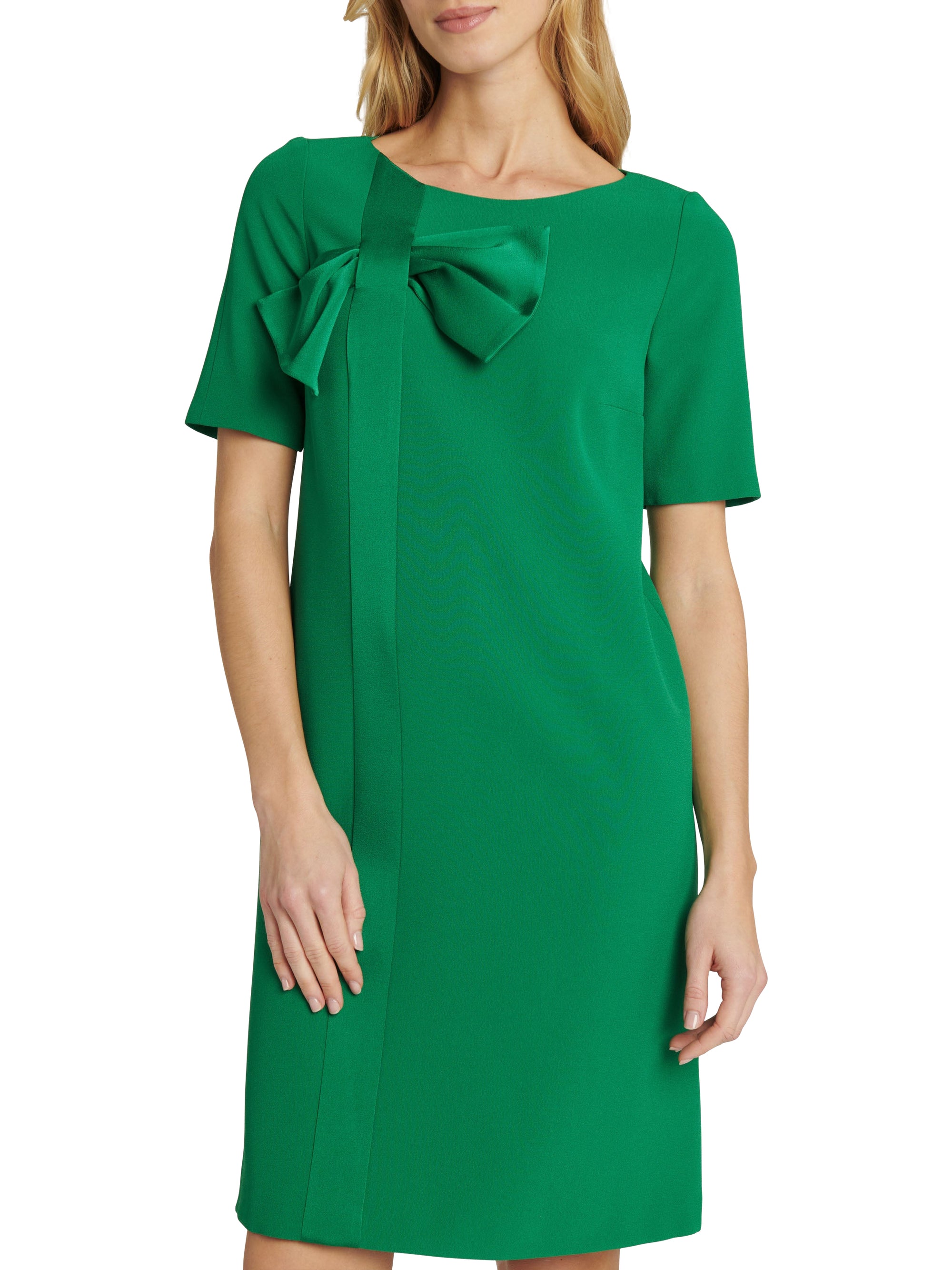 Short-sleeved trapeze dress - Emerald green