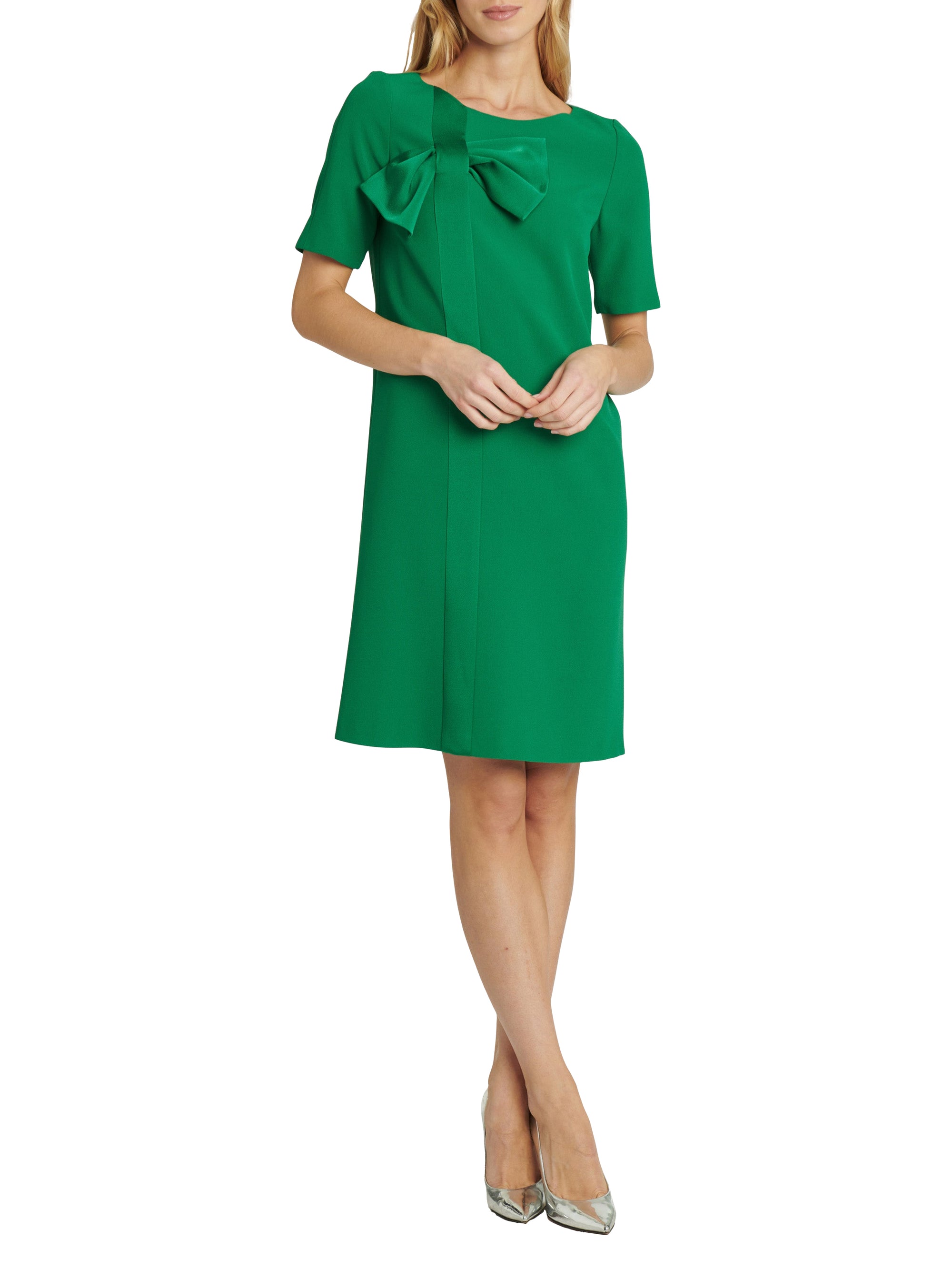 Short-sleeved trapeze dress - Emerald green