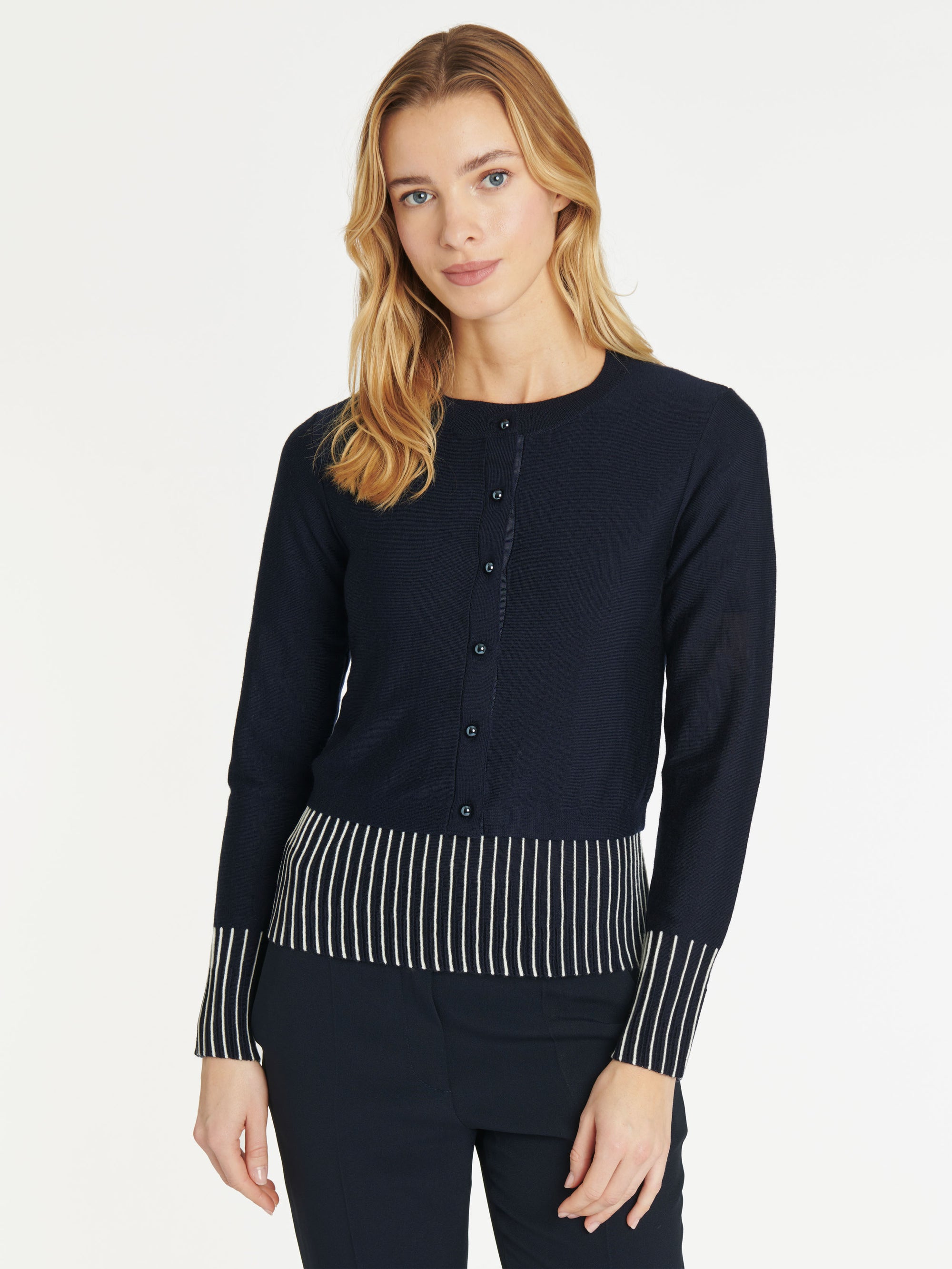 MARINE / BLANC CASSE CARDIGAN