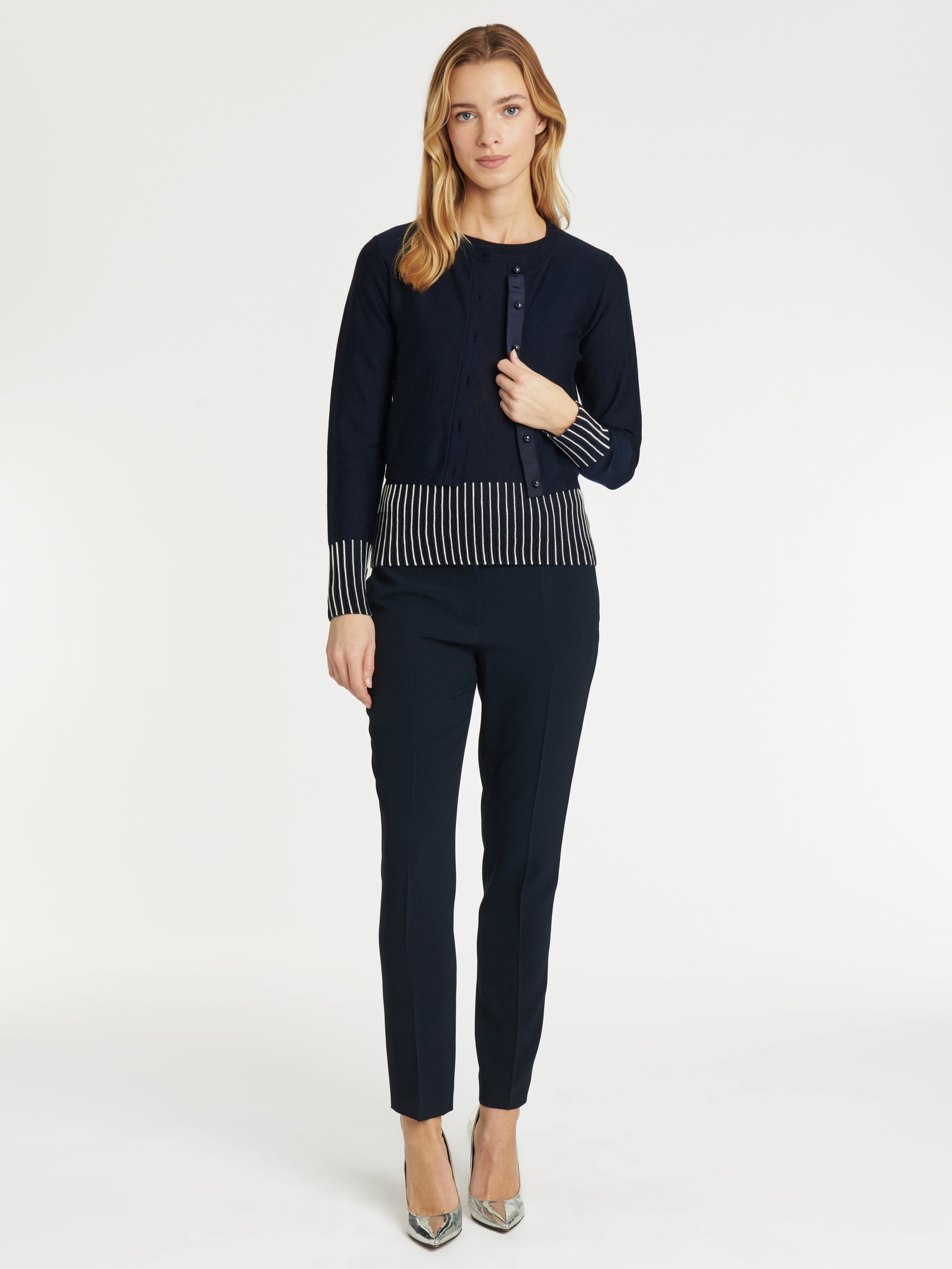MARINE / BLANC CASSE CARDIGAN