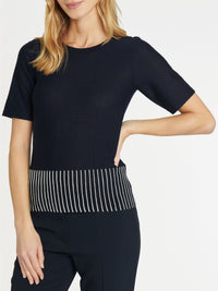 MARINE / BLANC CASSE PULL ML