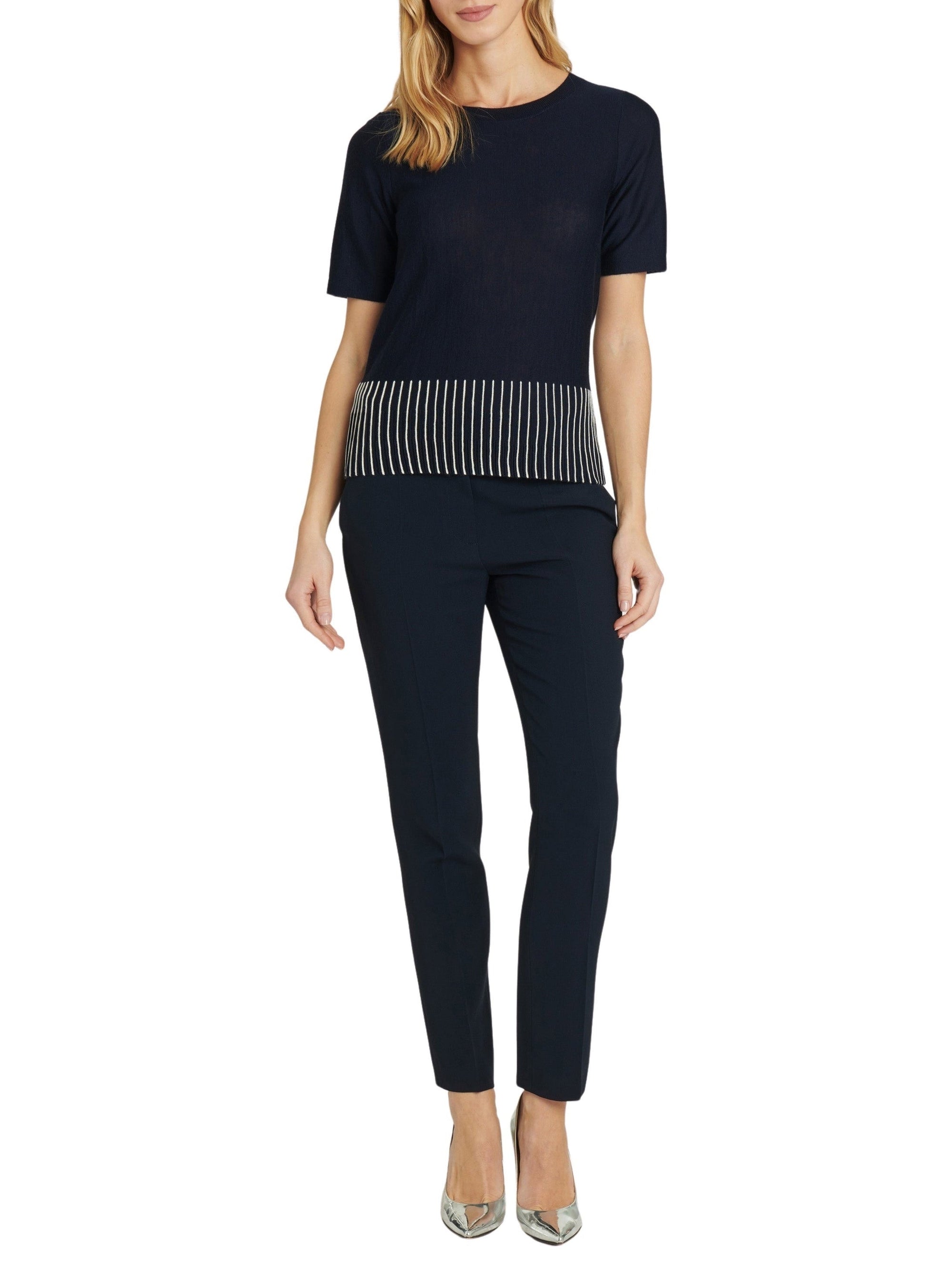 MARINE / BLANC CASSE PULL ML
