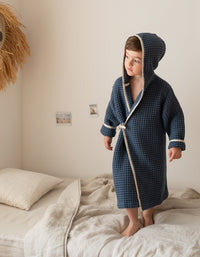Peignoir enfant en coton nid d'abeille - Bleu