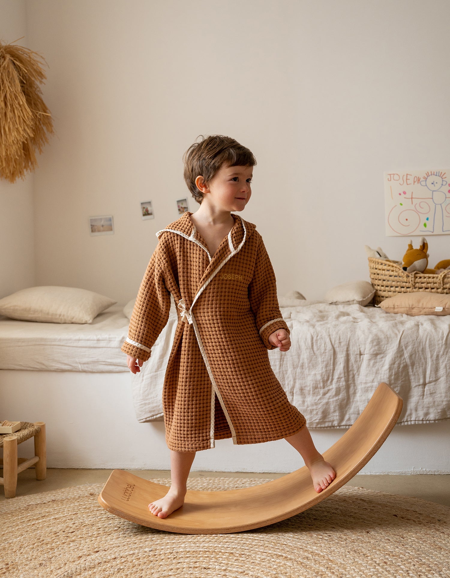 Peignoir enfant en coton nid d'abeille - Caramel