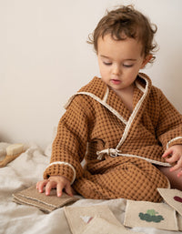 Peignoir enfant en coton nid d'abeille - Caramel