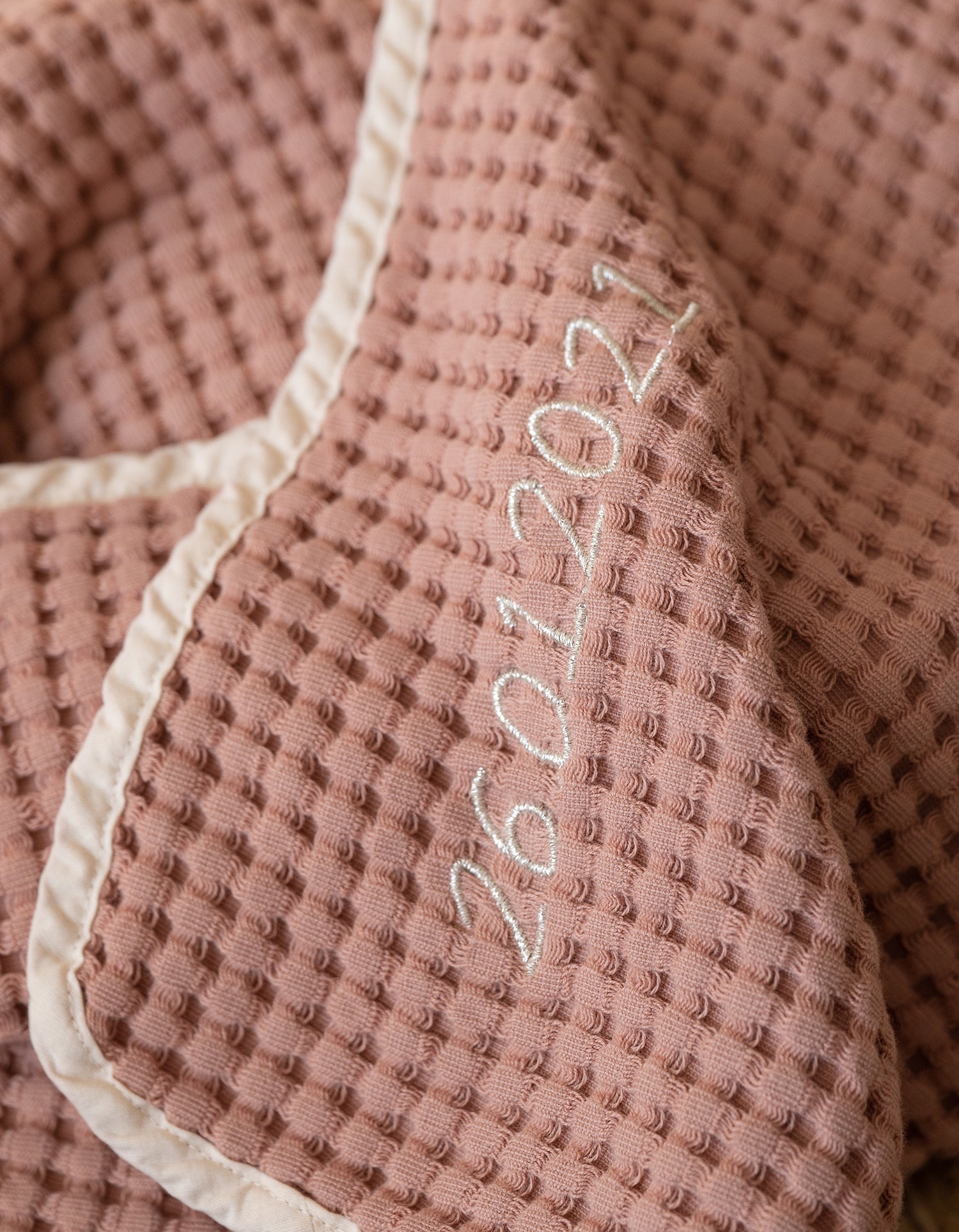 Peignoir enfant en coton nid d'abeille - Vieux Rose