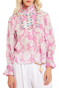 Peony embroidered blouse - Pink