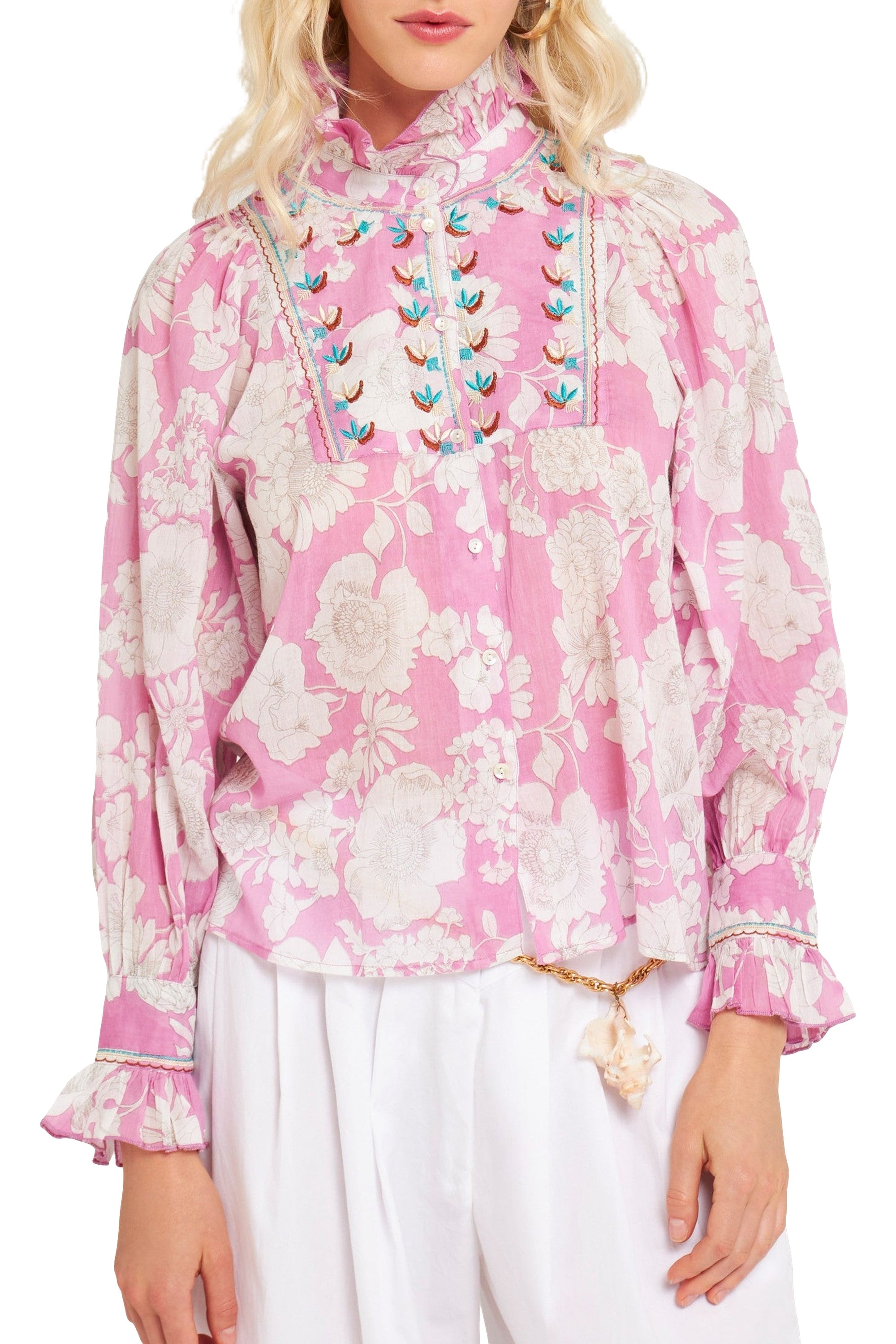 Peony embroidered blouse - Pink